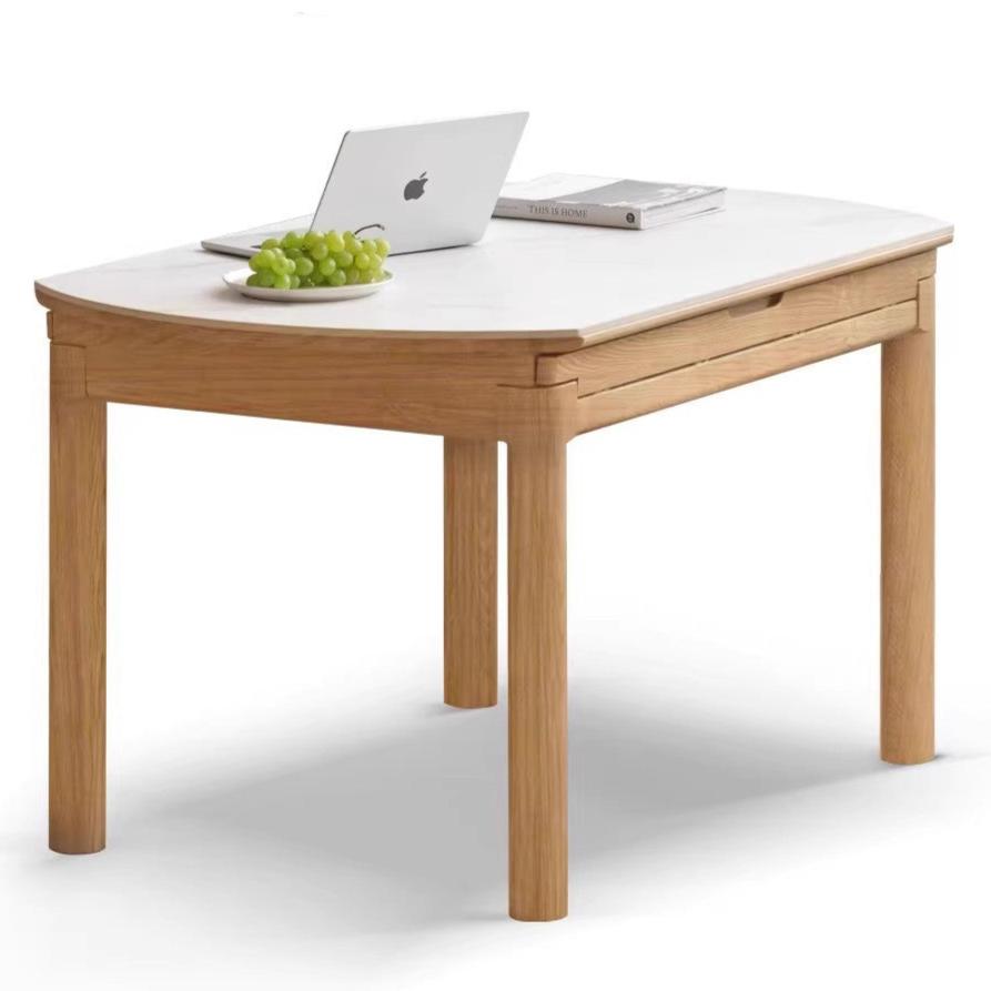 Ash solid wood retractable rock plate dining table