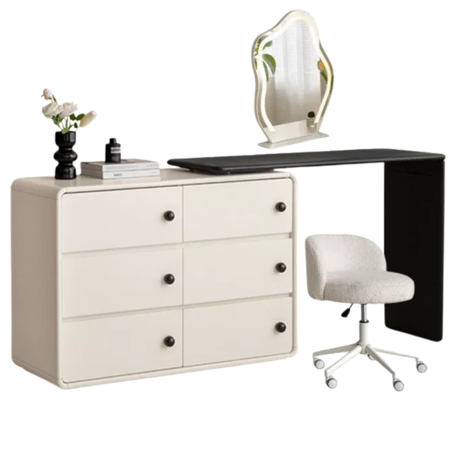 Solid RubberWood Rotating Extendable Vanity Table with