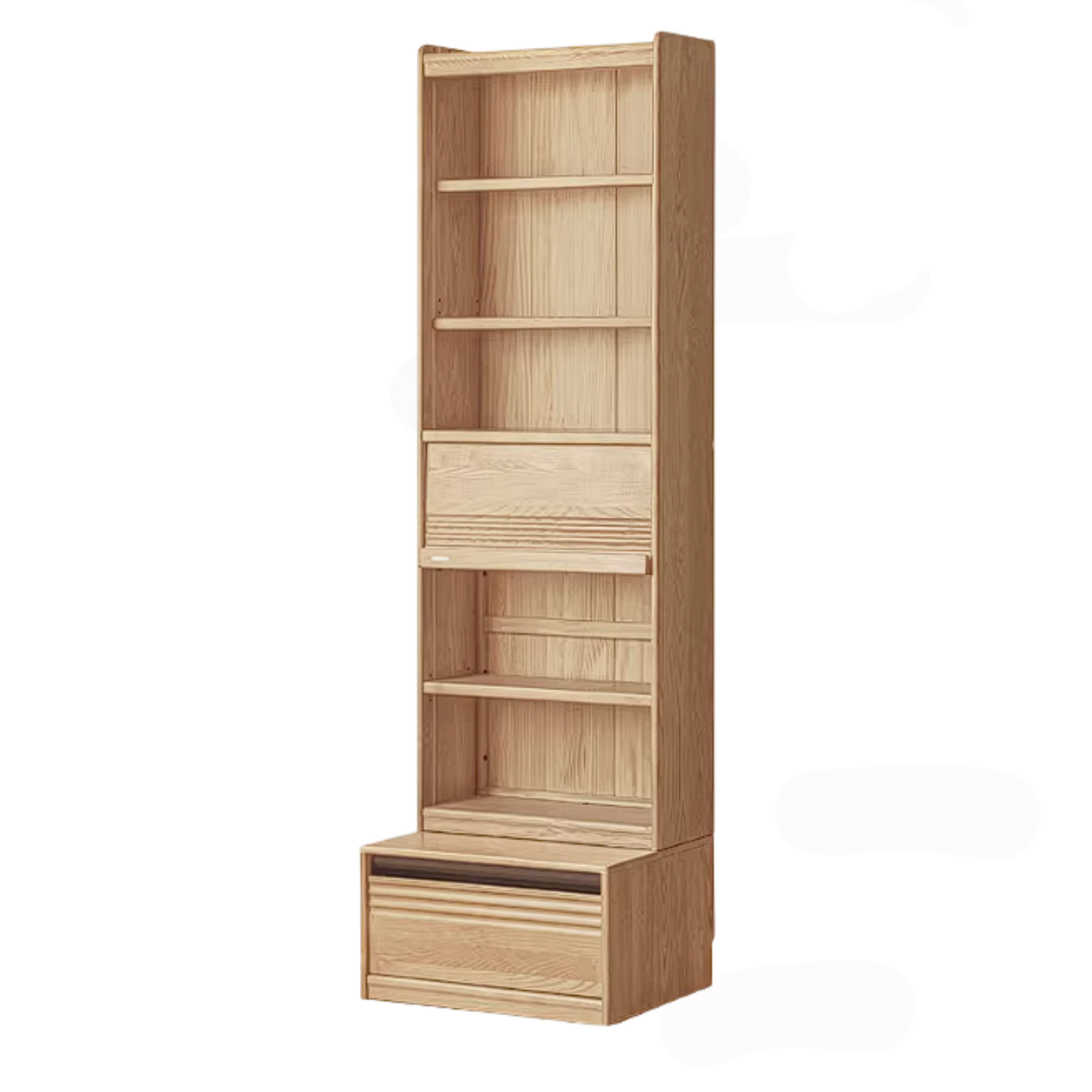 Ash Solid Wood Bookshelf with Wall Mounted Display Cabinet Design