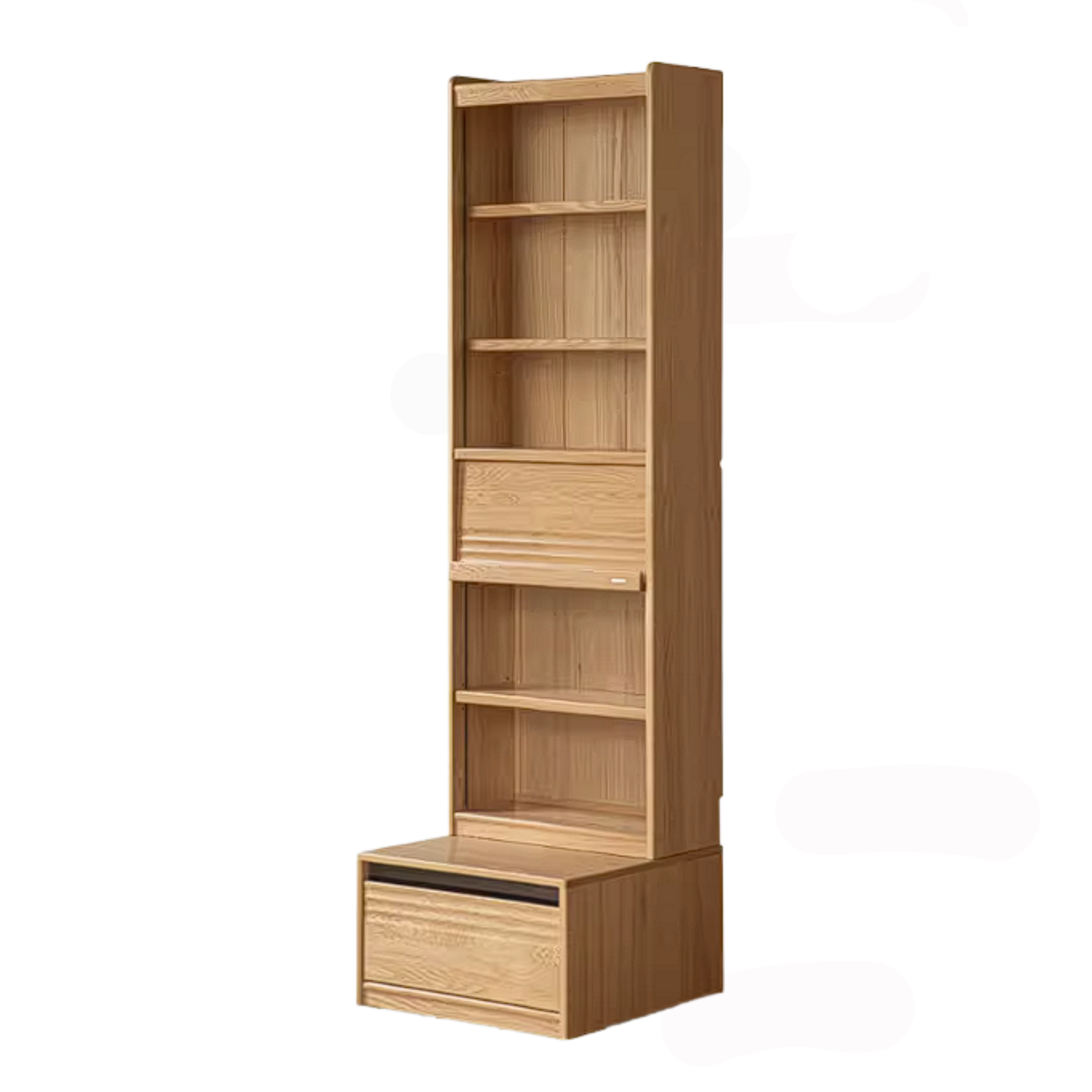 Oak Solid Wood Bookshelf with Integrated Booth Seating