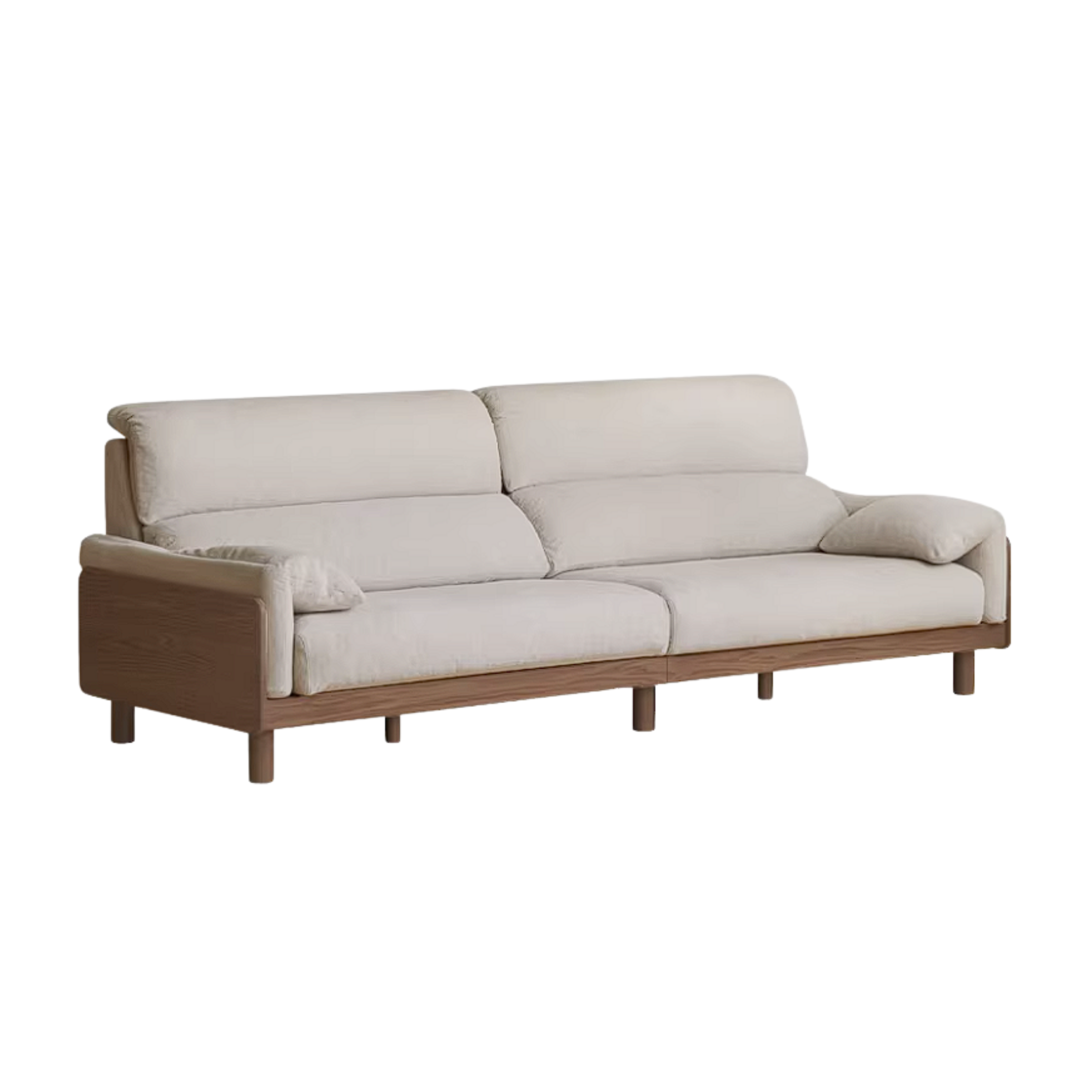 Ash Solid Wood Linen Sofa with Exposed Wood Base