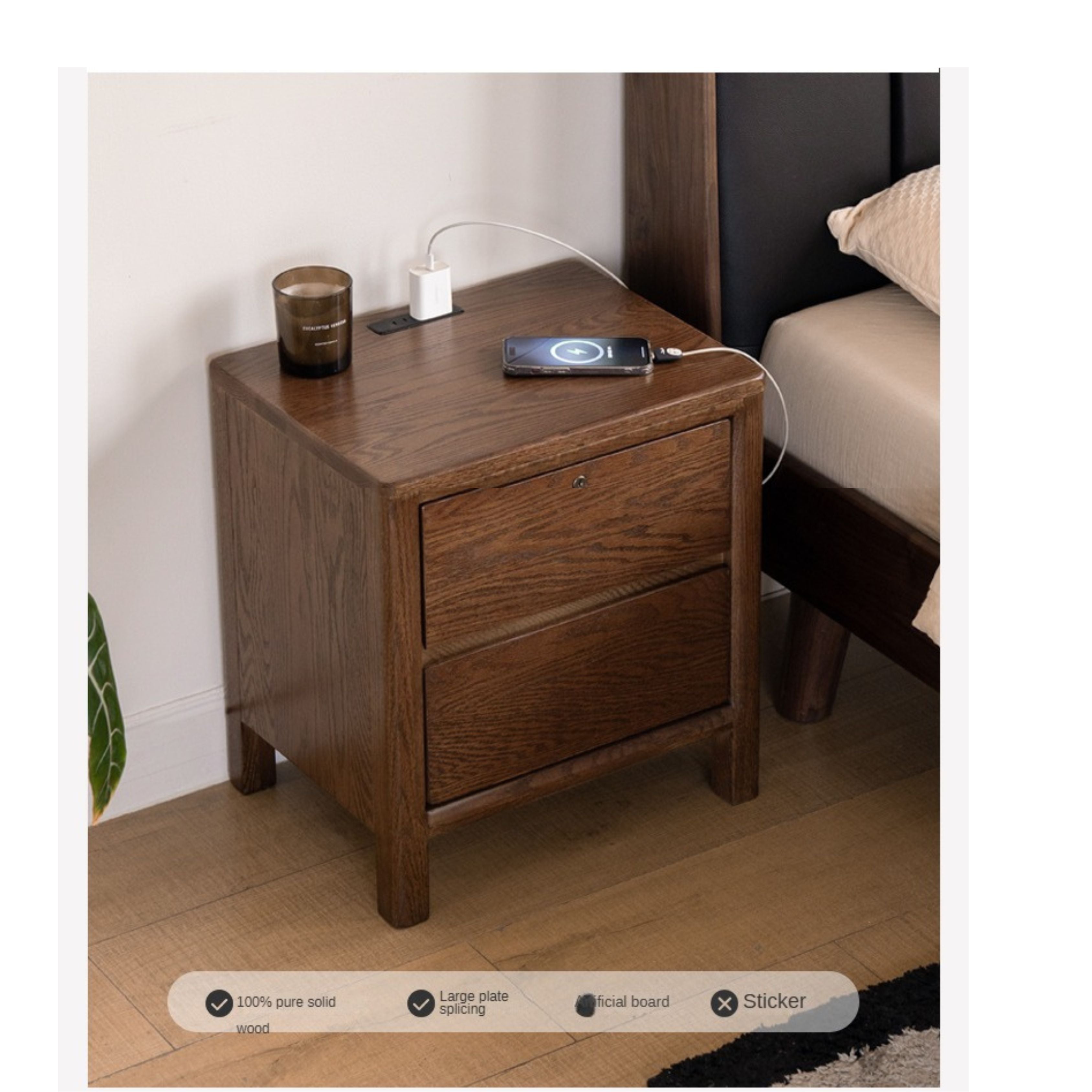 Oak Full Solid Wood Bedside Cabinet