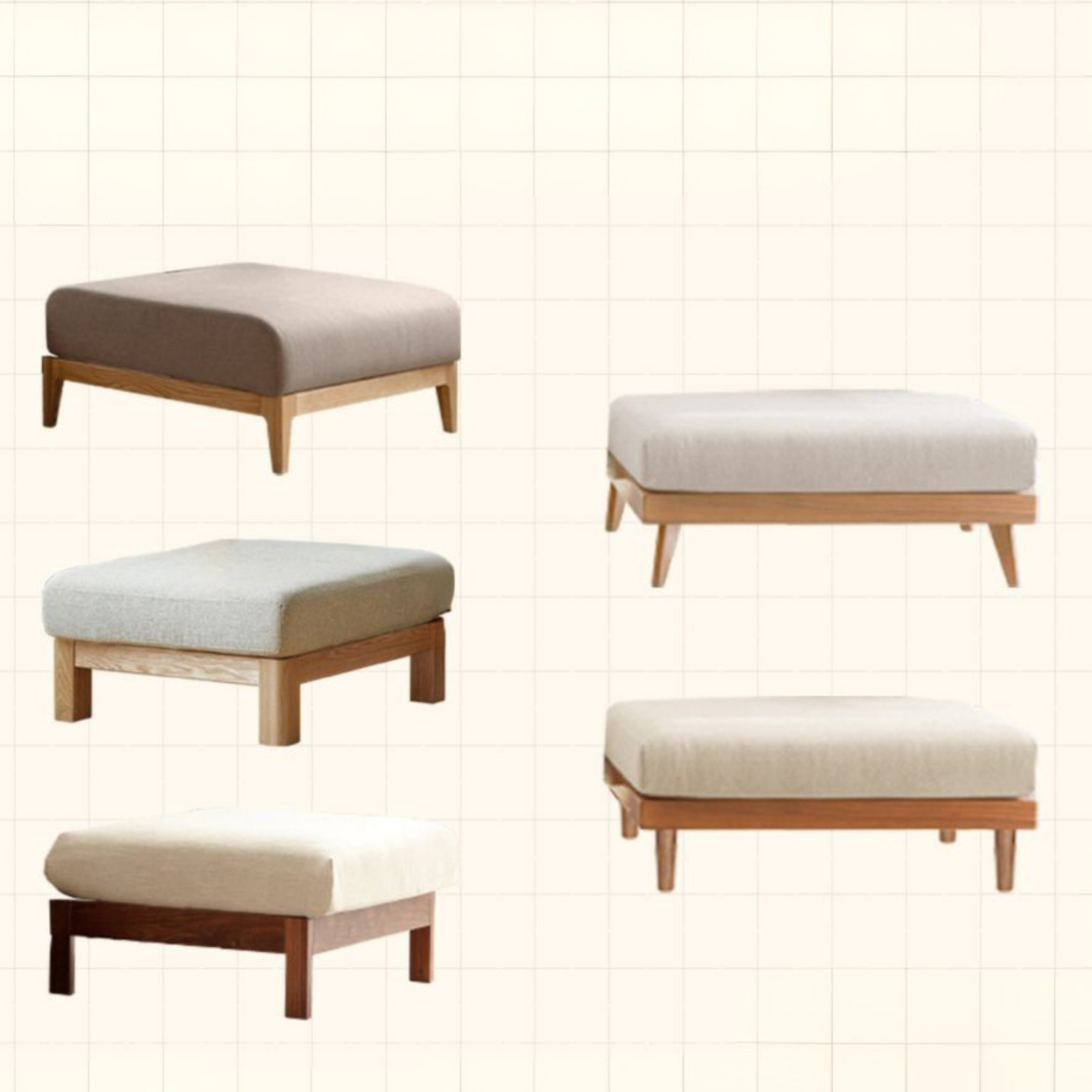 Oak, Ash, Cherry, Black Walnut Solid Wood Casual Footstool with Modern Minimalist Style