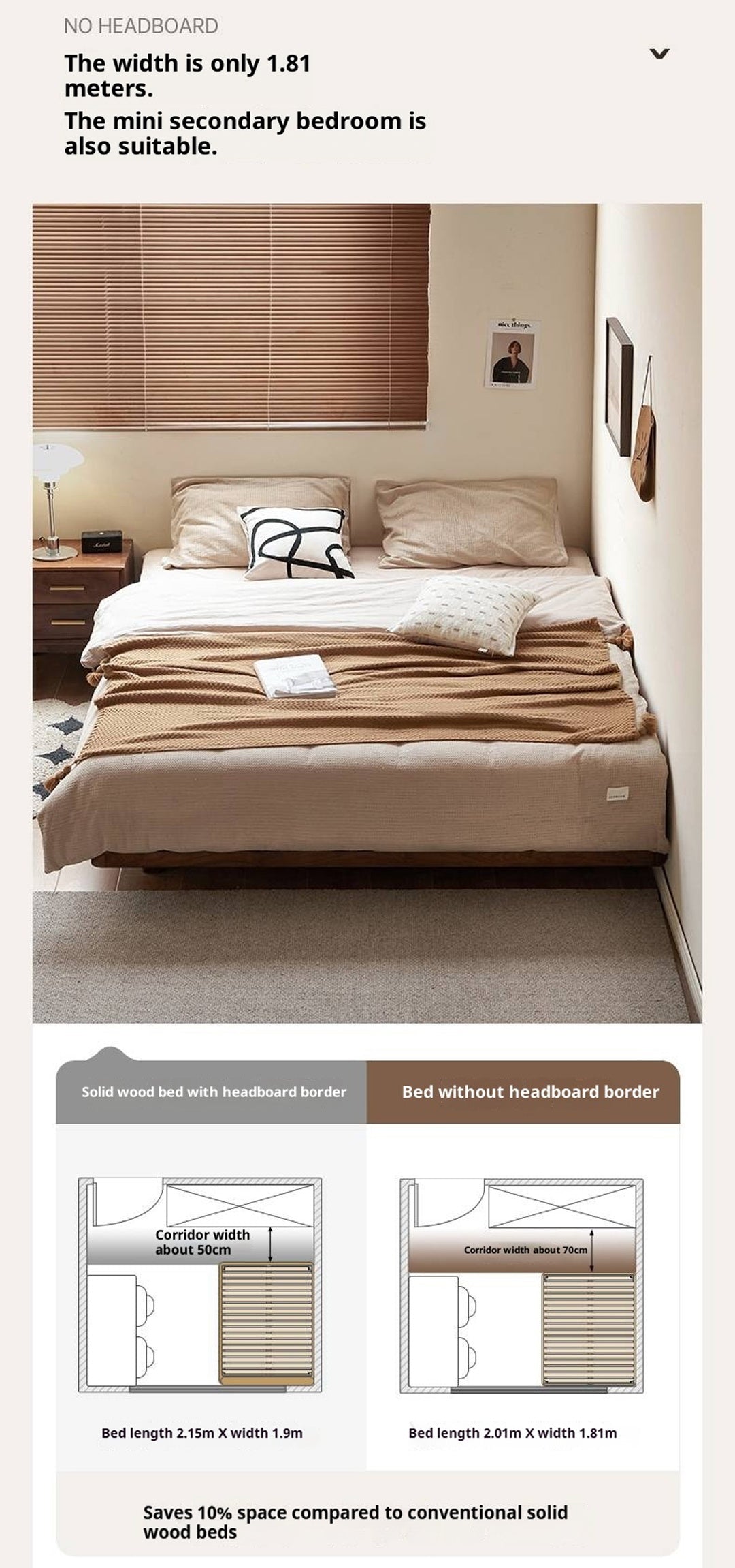 Black Walnut Solid Wood Platform Bed, Headboard-Free Bed