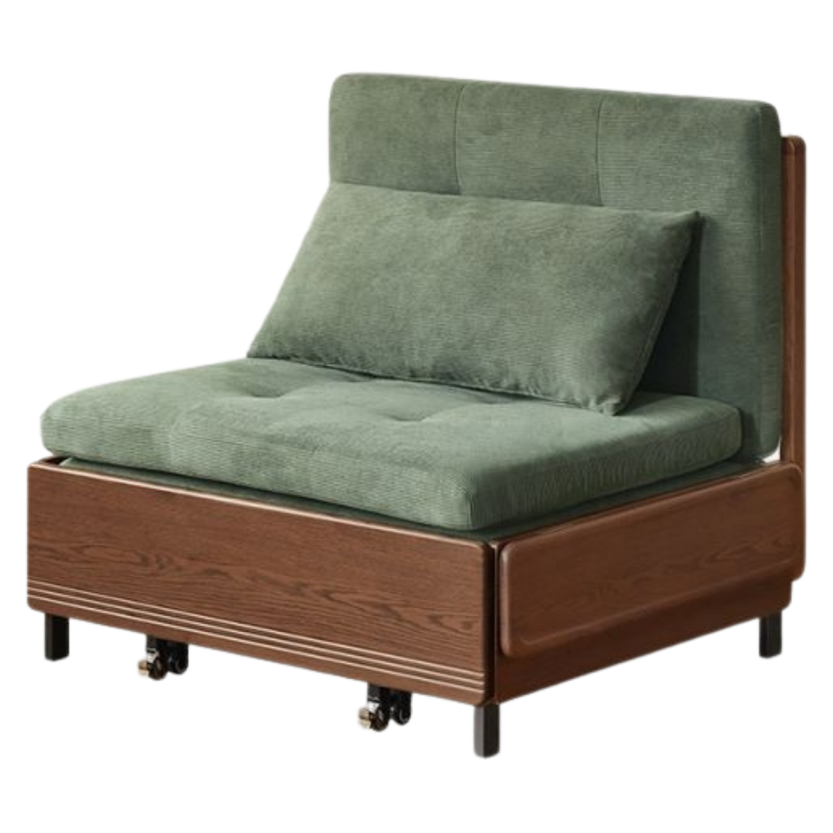 Black Walnut, Oak Solid Wood Sleeper Chair-sofa Bed with Attached Fold-Out Side Tray