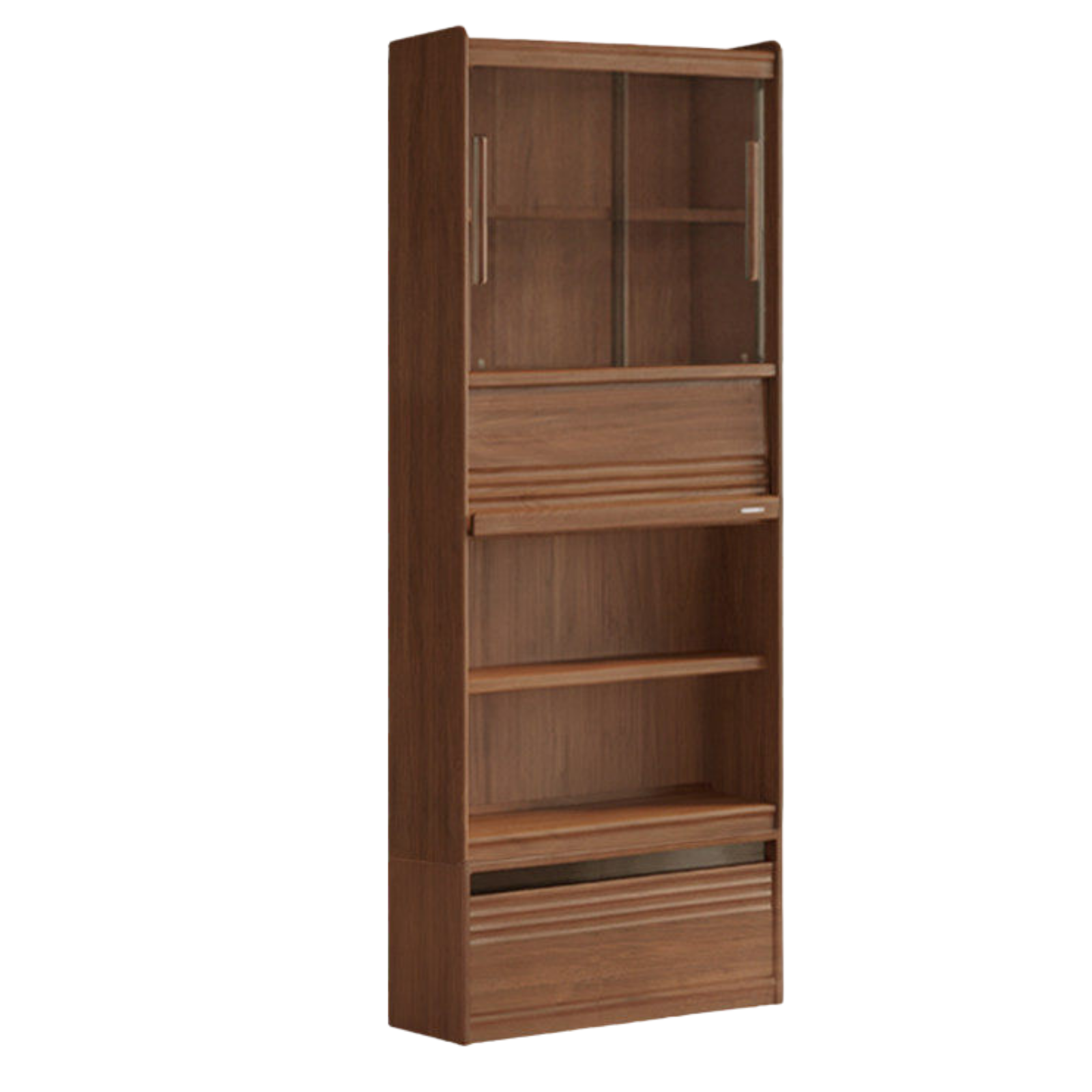 Black Walnut Solid Wood Integrated Wall Bookcase with Floor Display
