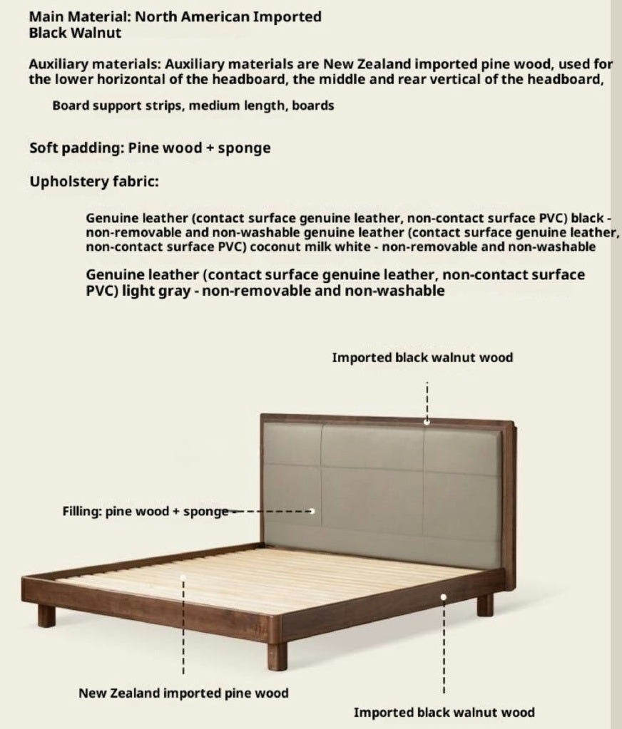 Black Walnut, Oak Solid Wood Italian Light Luxury Genuine Leather Soft Headboard Luminous Bed