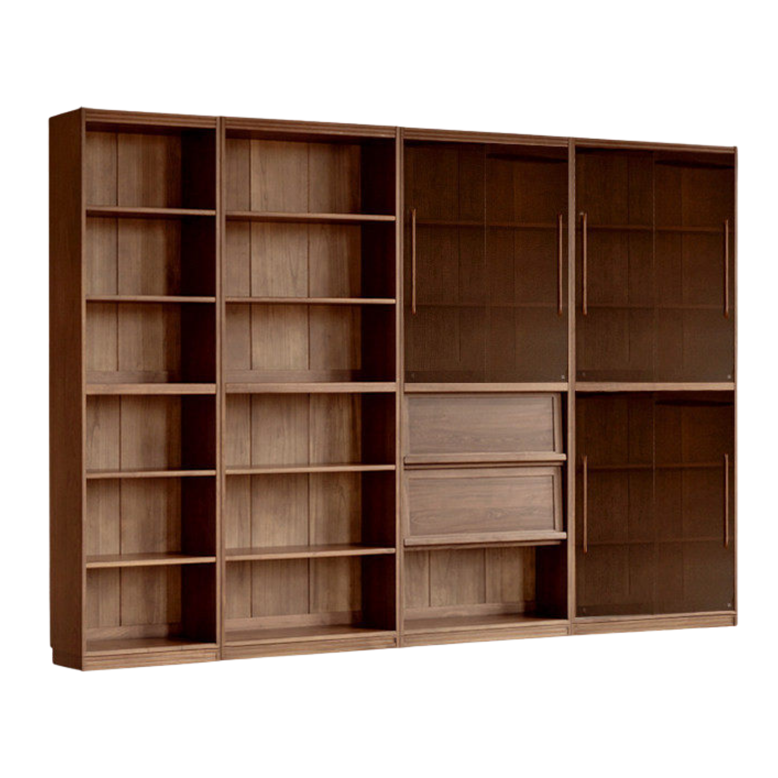 Solid Longan Hardwood, Ash Solid Wood Bookcase with Floor-to-Deck and Wall-Mounted Display Cabinet