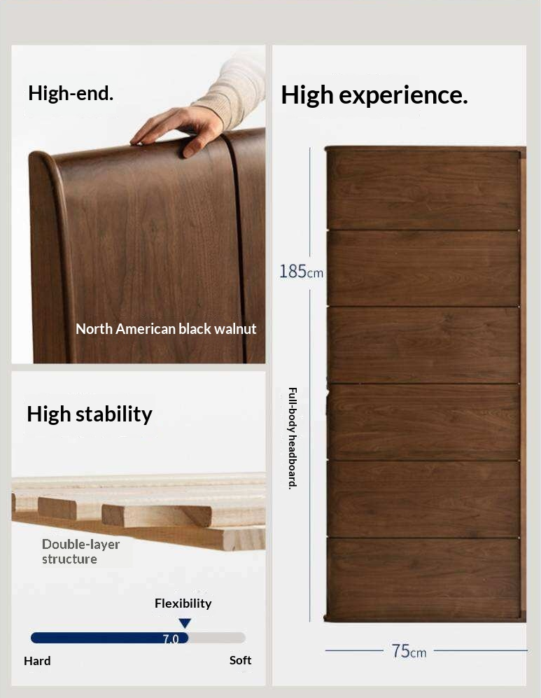 Black Walnut Solid Wood Bed — Italian Light Luxury Style