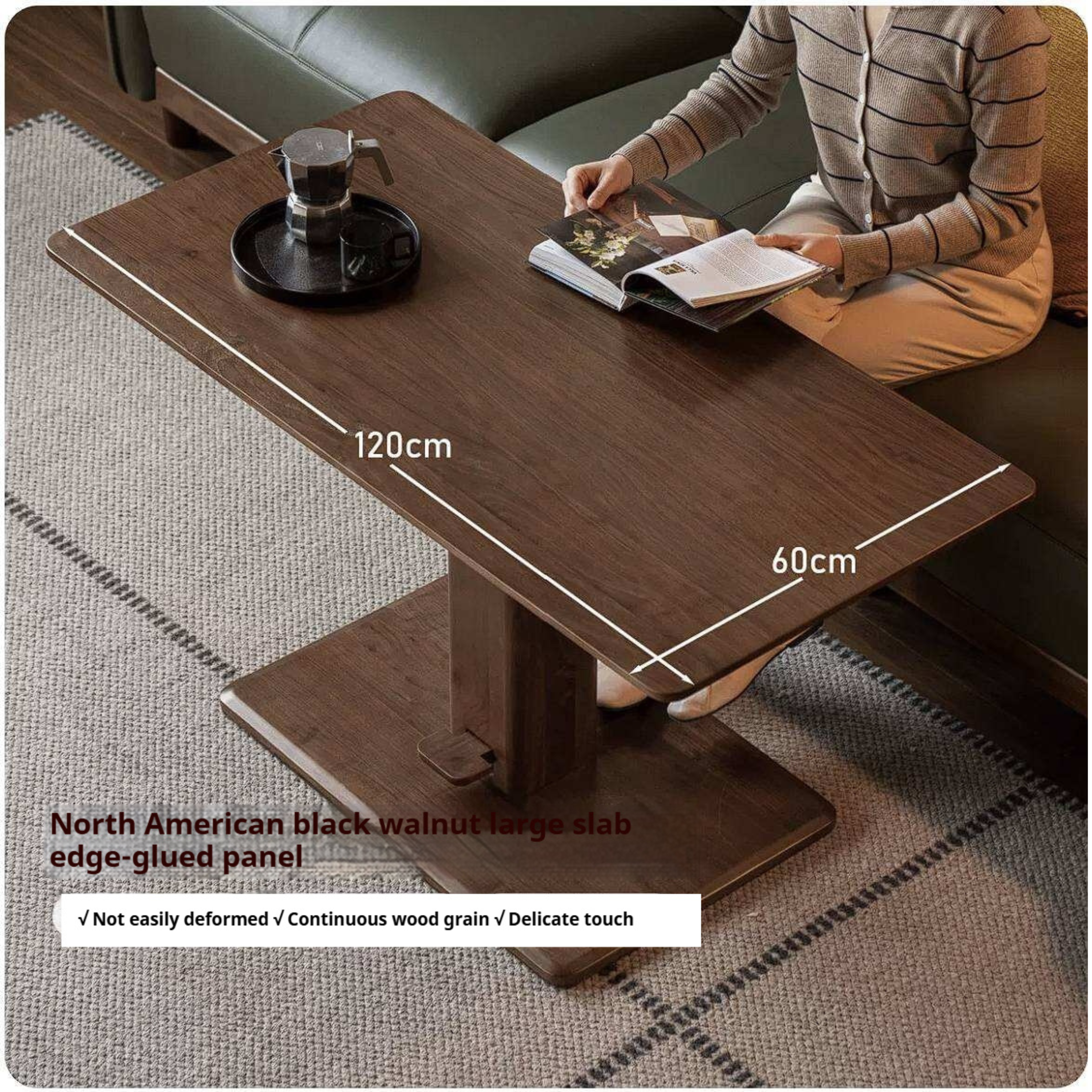 Black Walnut, Oak, Ash, Cherry Wood, Golden Sandalwood Solid Wood Adjustable Height Coffee Table