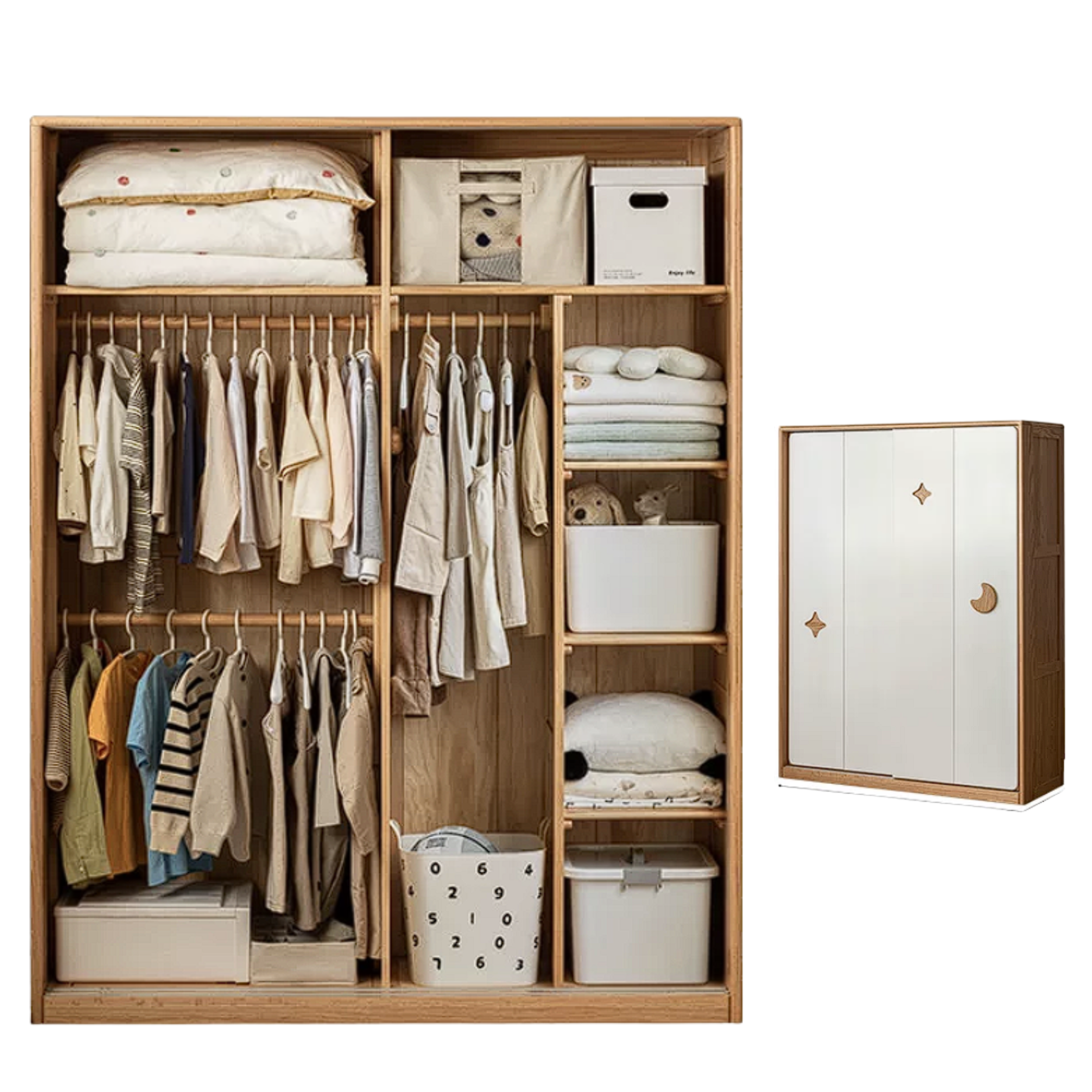 Oak Solid Wood Kids Sliding Door Wardrobe