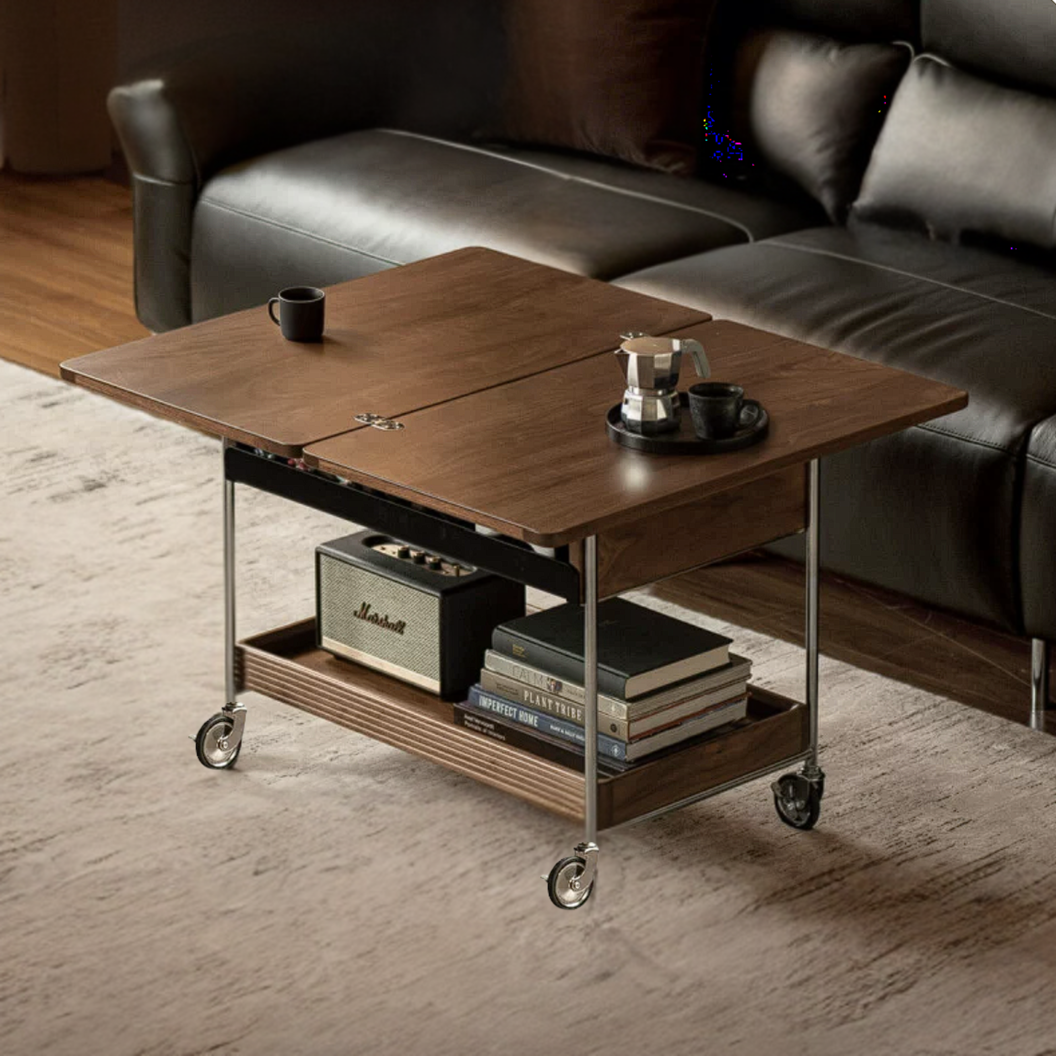 Black Walnut Solid Wood Foldable Coffee Table with Modern Living Room Design
