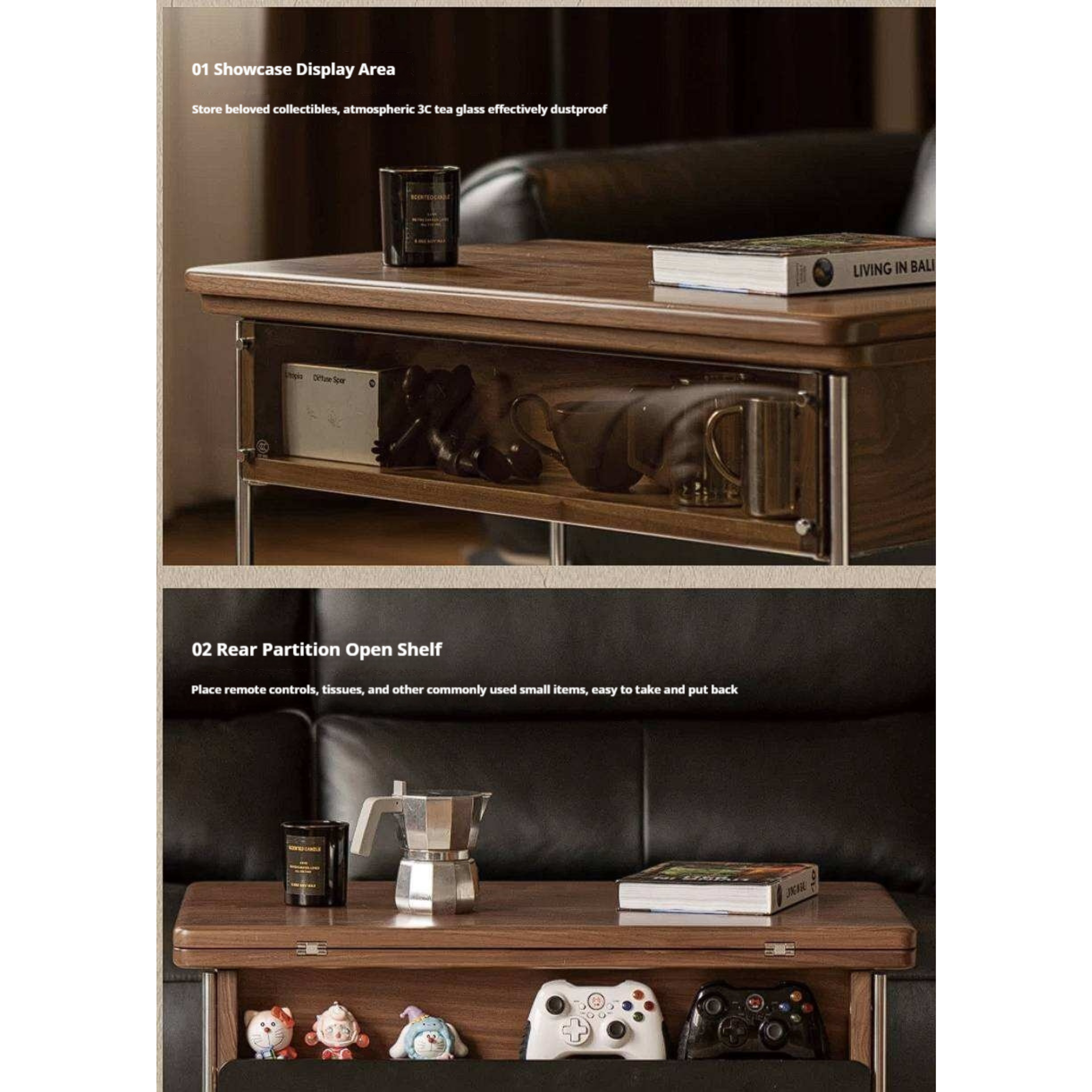 Black Walnut Solid Wood Foldable Coffee Table with Modern Living Room Design