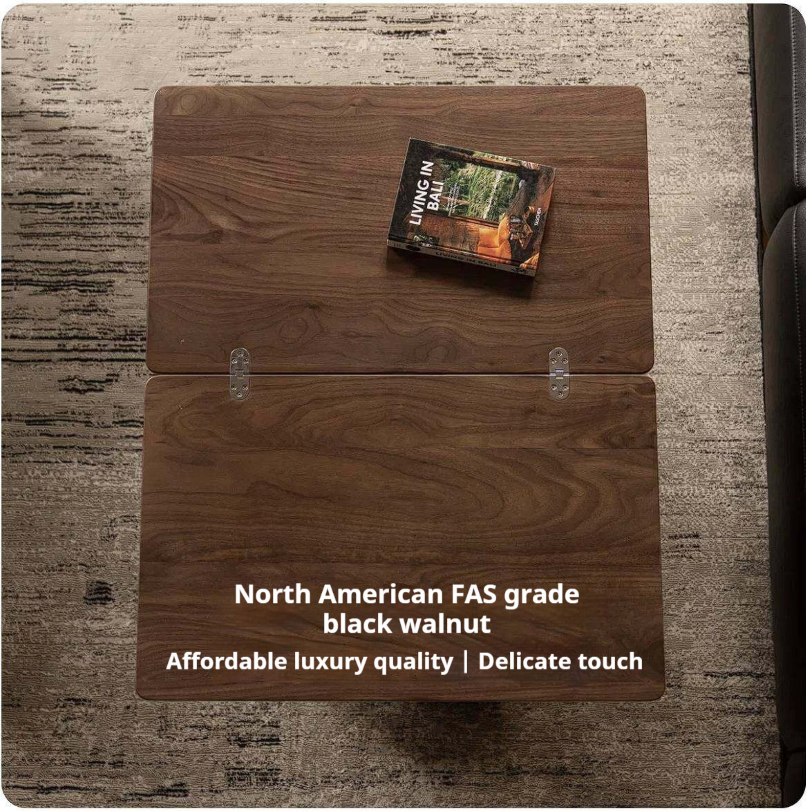 Black Walnut Solid Wood Foldable Coffee Table with Modern Living Room Design