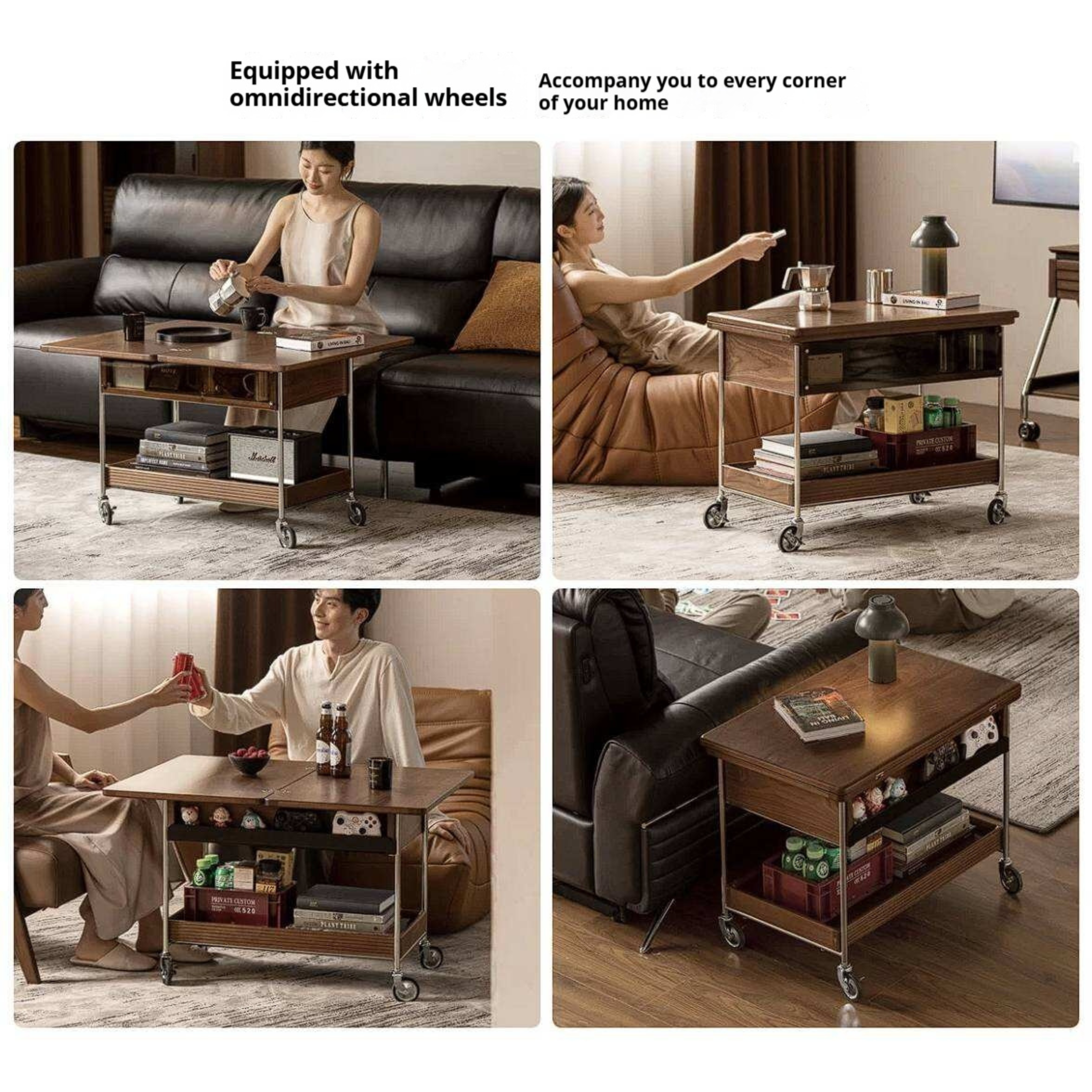 Black Walnut Solid Wood Foldable Coffee Table with Modern Living Room Design