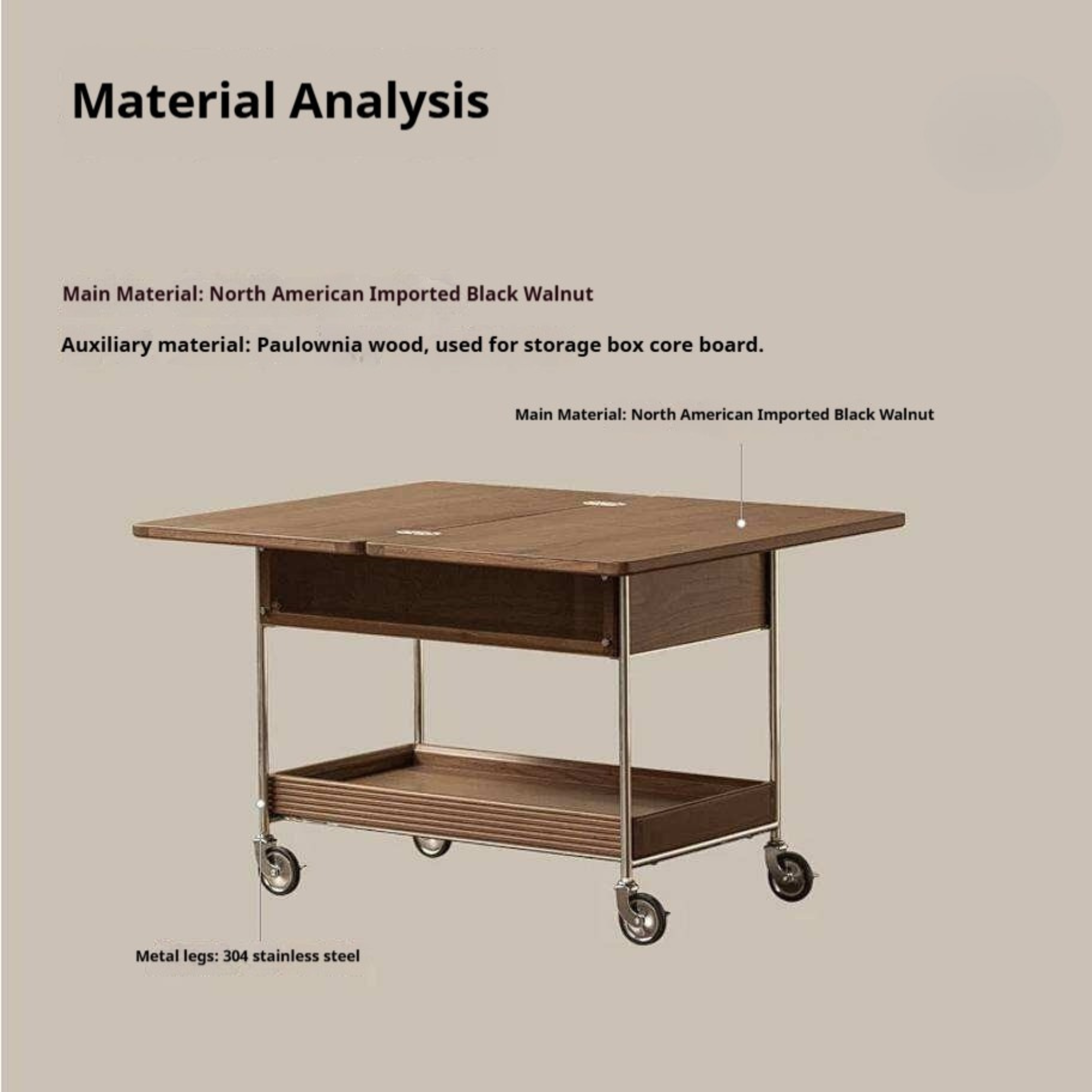Black Walnut Solid Wood Foldable Coffee Table with Modern Living Room Design