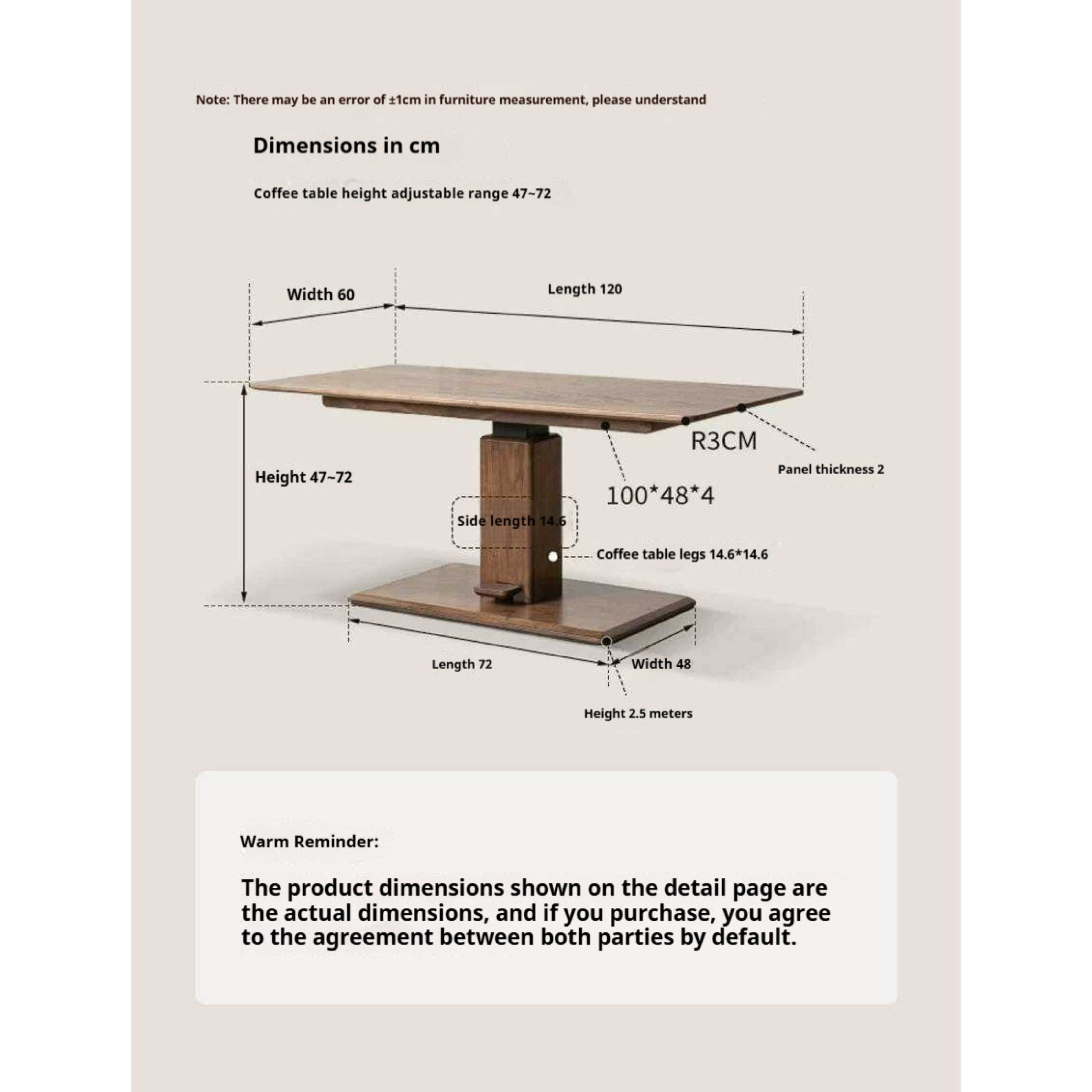 Black Walnut, Oak, Ash, Cherry Wood, Golden Sandalwood Solid Wood Adjustable Height Coffee Table