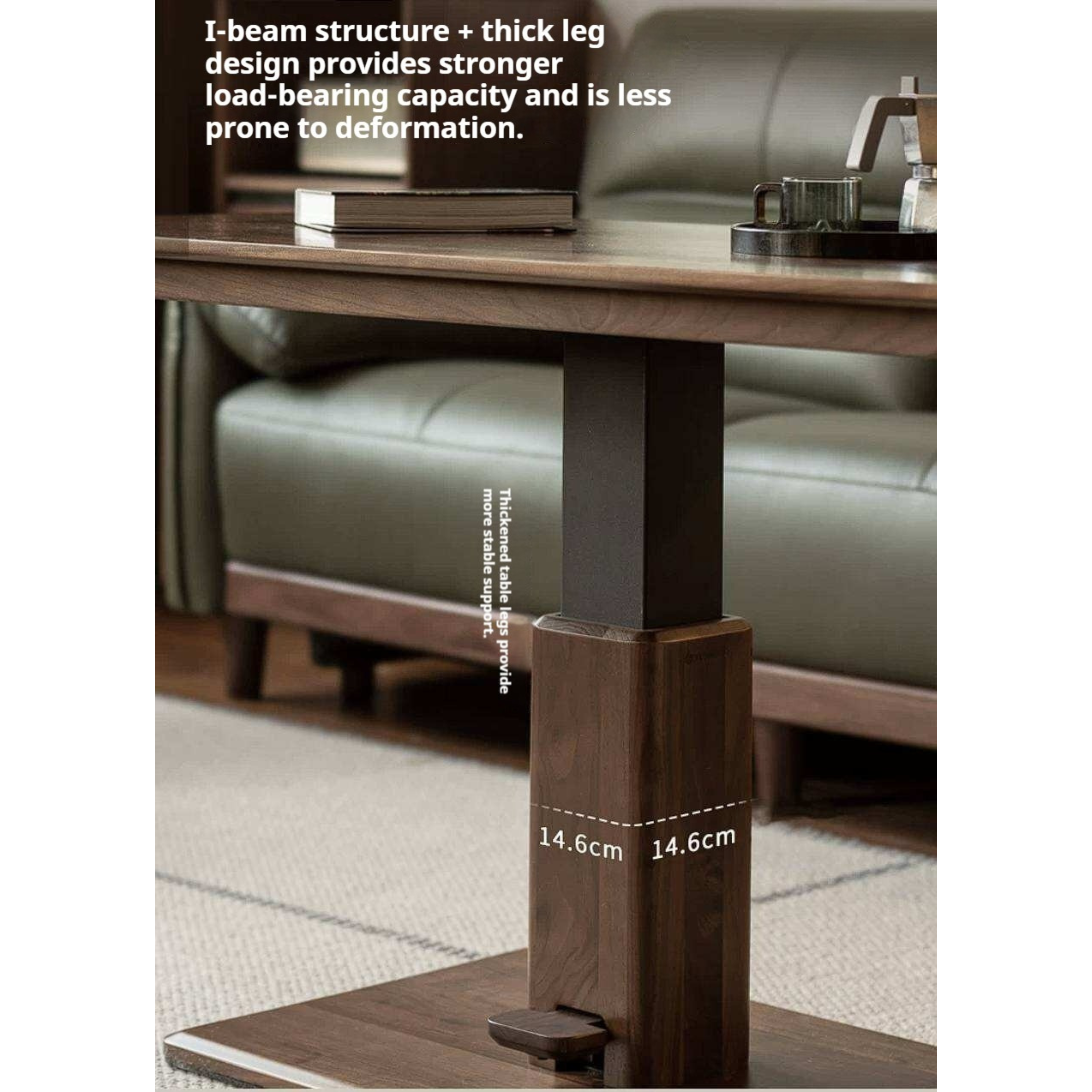 Black Walnut, Oak, Ash, Cherry Wood, Golden Sandalwood Solid Wood Adjustable Height Coffee Table