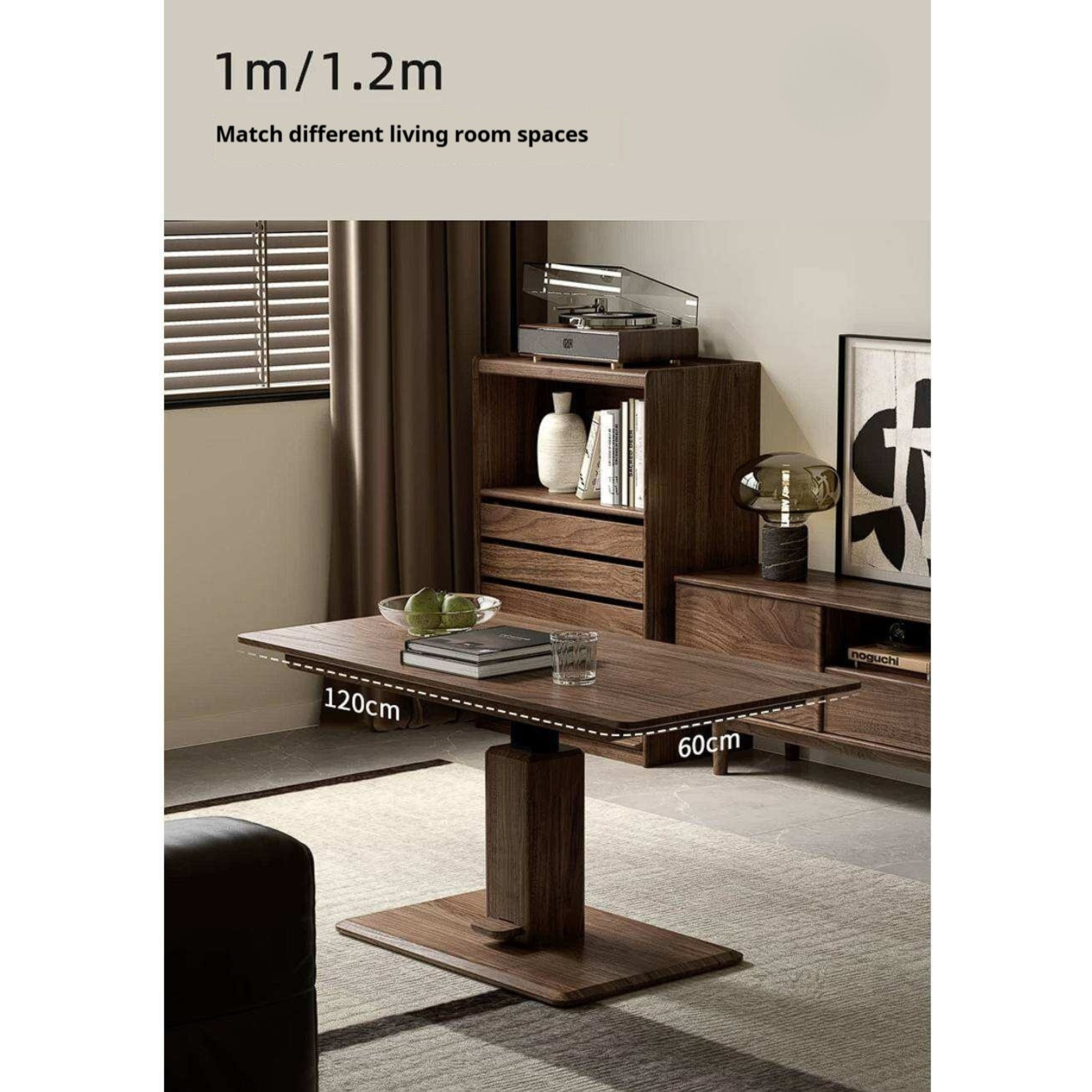 Black Walnut, Oak, Ash, Cherry Wood, Golden Sandalwood Solid Wood Adjustable Height Coffee Table