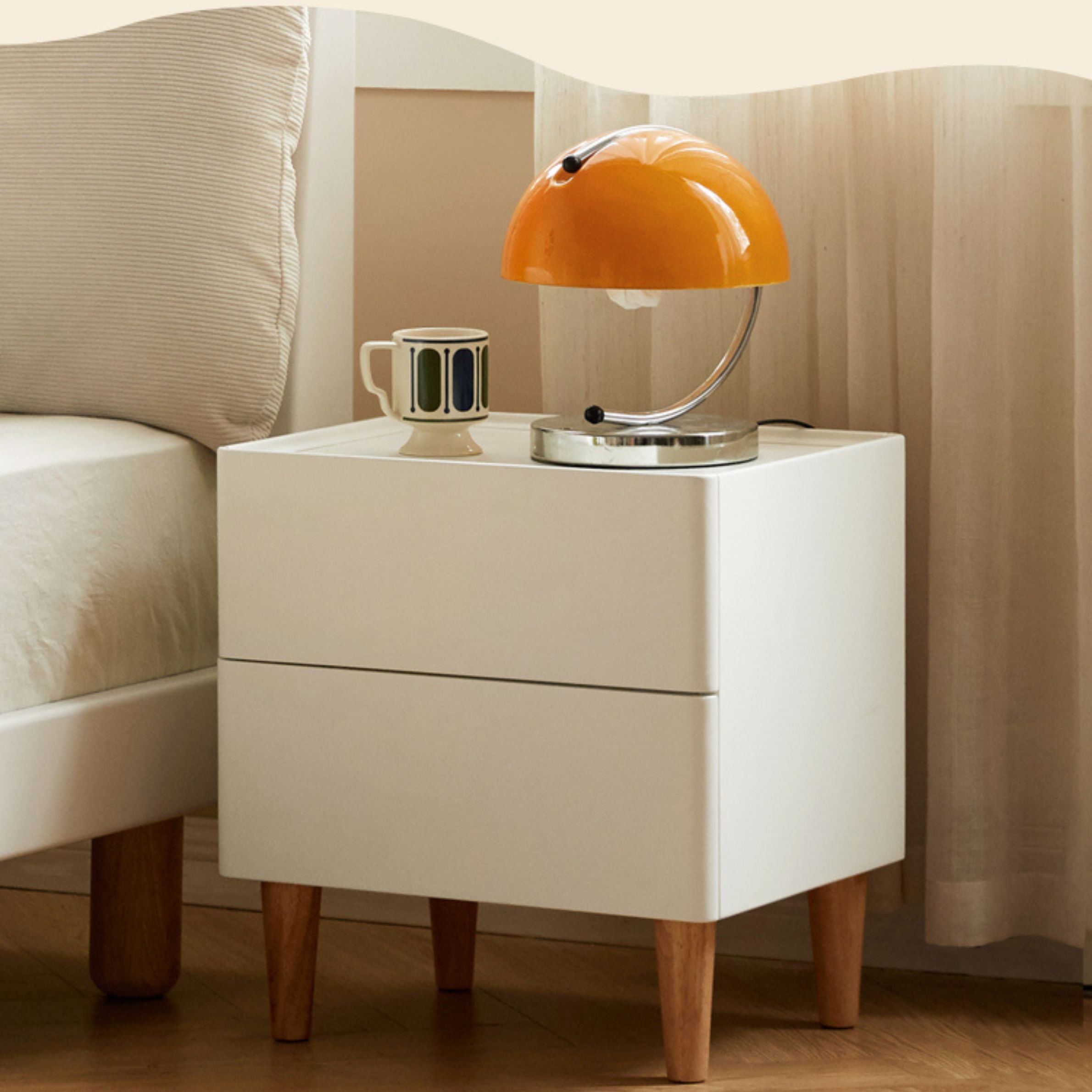 Rubber Solid Wood Cream Style Nightstand