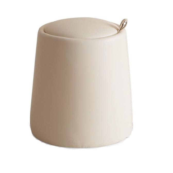 Organic Leather Makeup Stool Cream Round Style