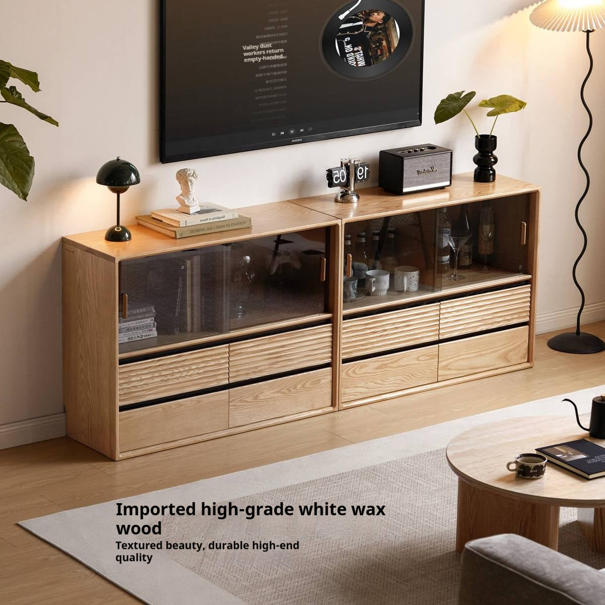 Ash Solid Wood Glass Storage Cabinet