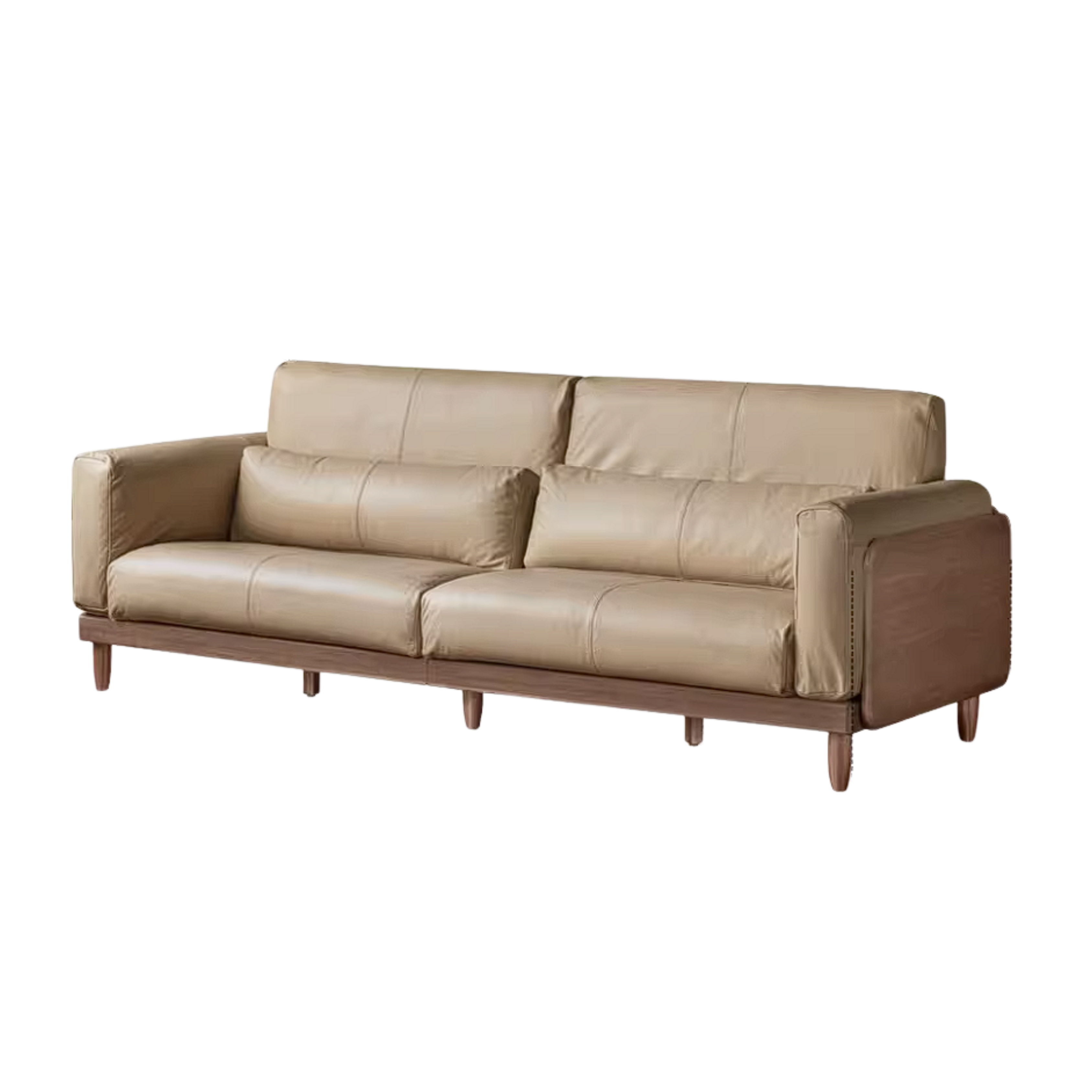 Black Walnut, Golden Sandalwood Solid Wood Sofa Genuine leather, fabric
