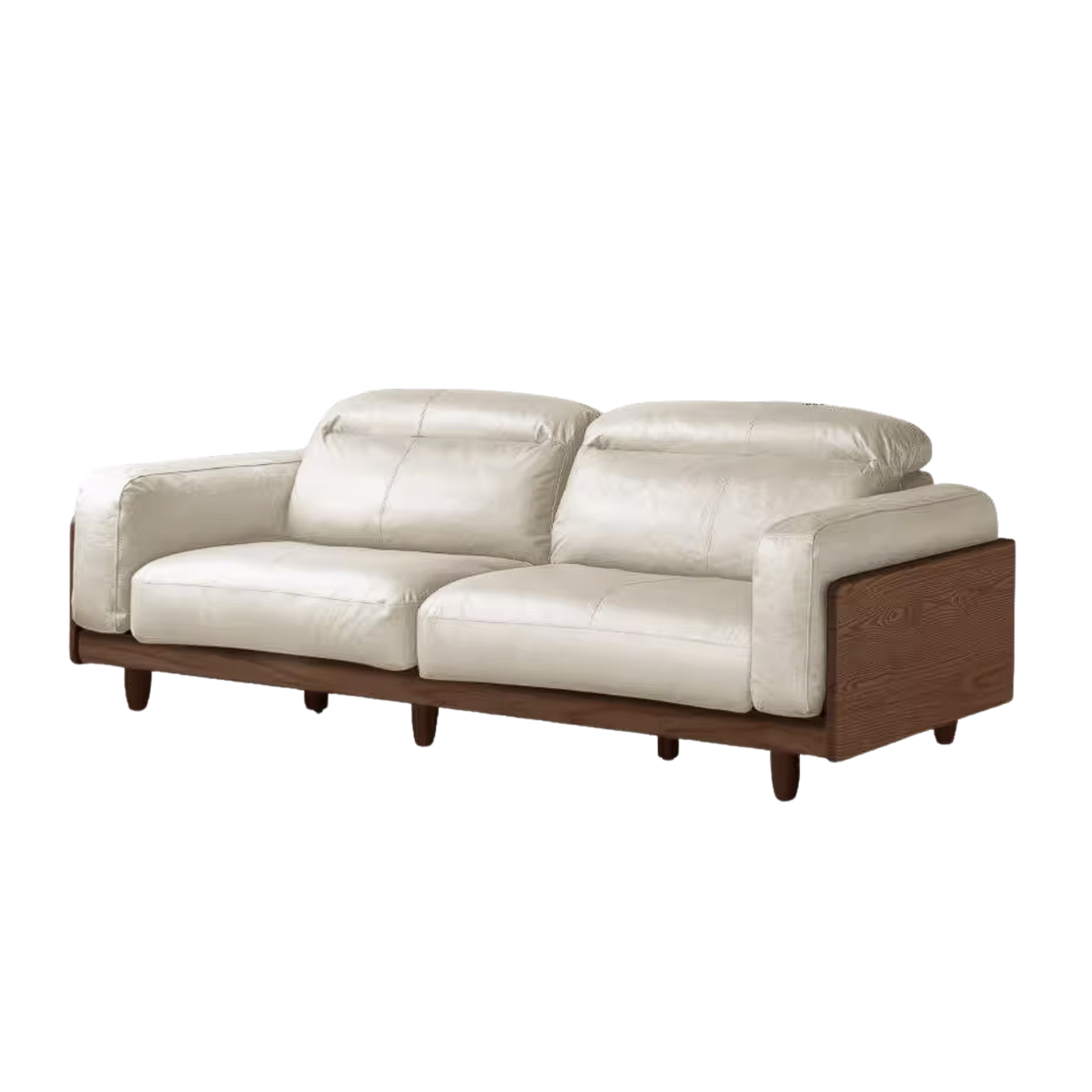 Ash Solid Wood Genuine leather Sofa with Solid Wood Frame and Adjustable Headrest