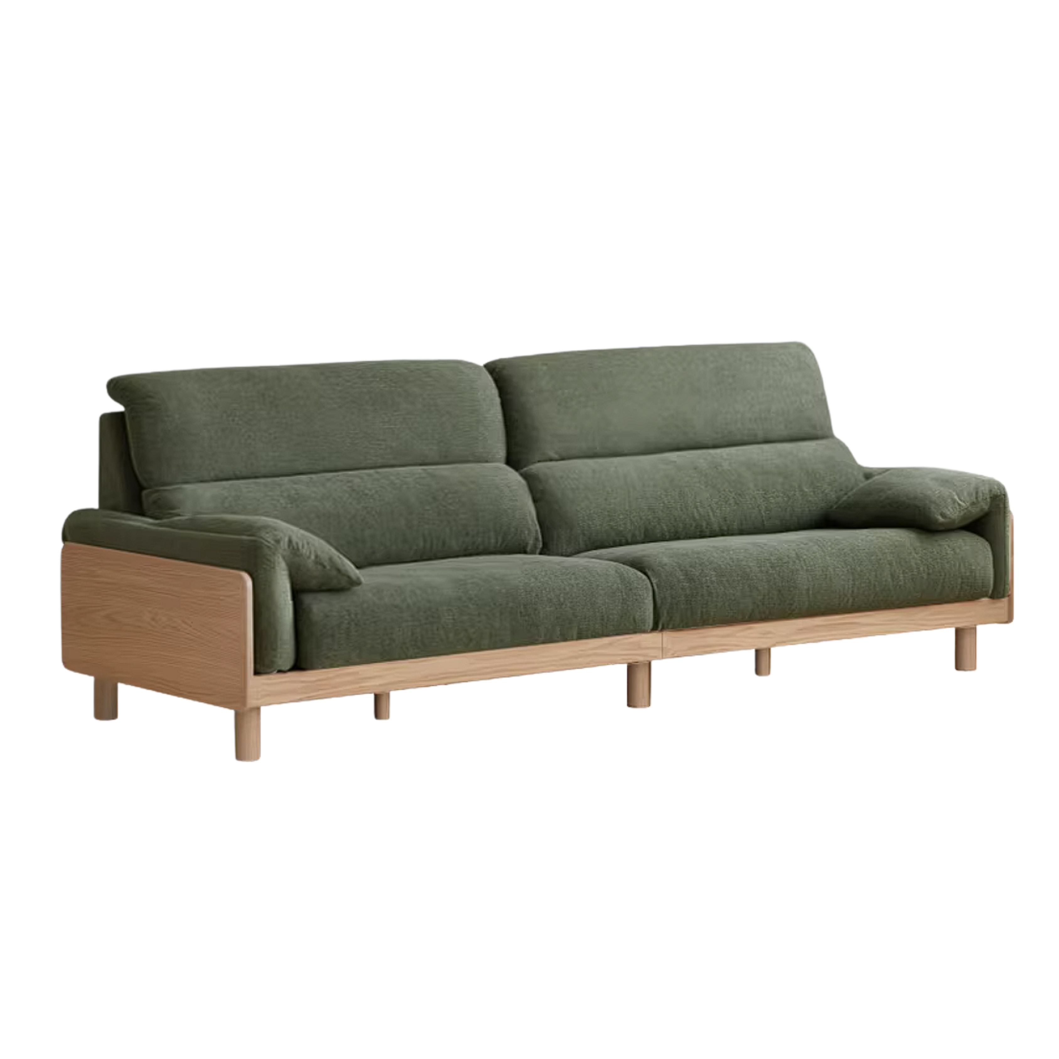 Oak, Ash Solid Wood Linen Sofa with Exposed Wood Base