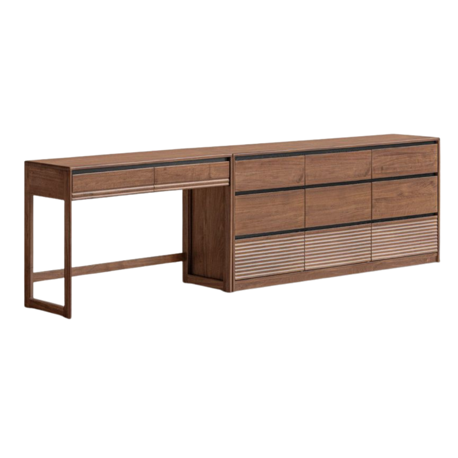 Black Walnut Solid Wood Vanity Desk and Dresser Combo, Italian Style