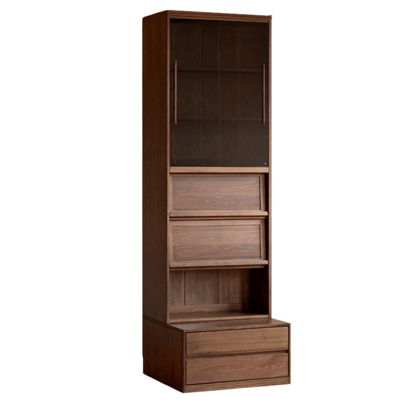 Black Walnut, Sandalwood Solid Wood Light Luxury Combined Bookshelf With Seat
