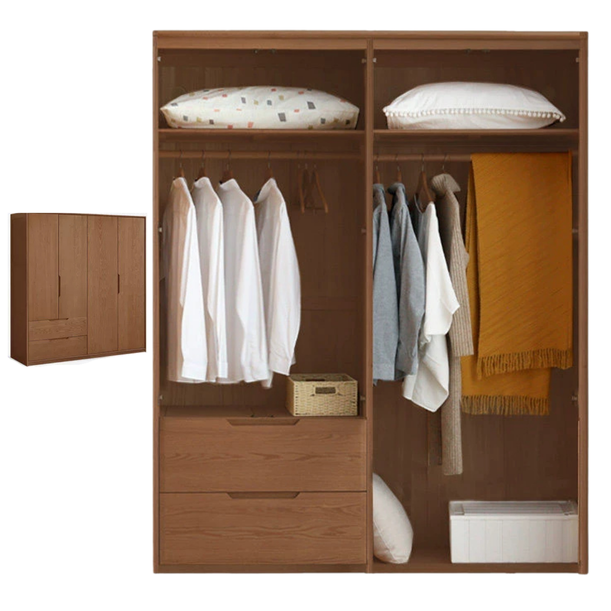 Ash Solid Wood Modular Wardrobe Closet System with Vertical Groove Pulls