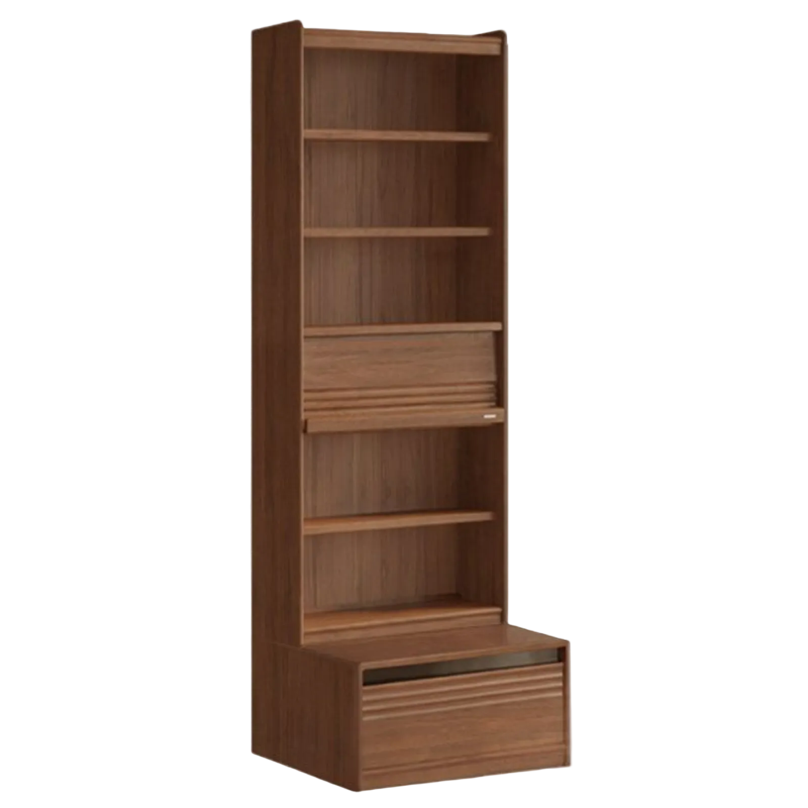Black Walnut Solid Wood Integrated Wall Bookcase with Floor Display