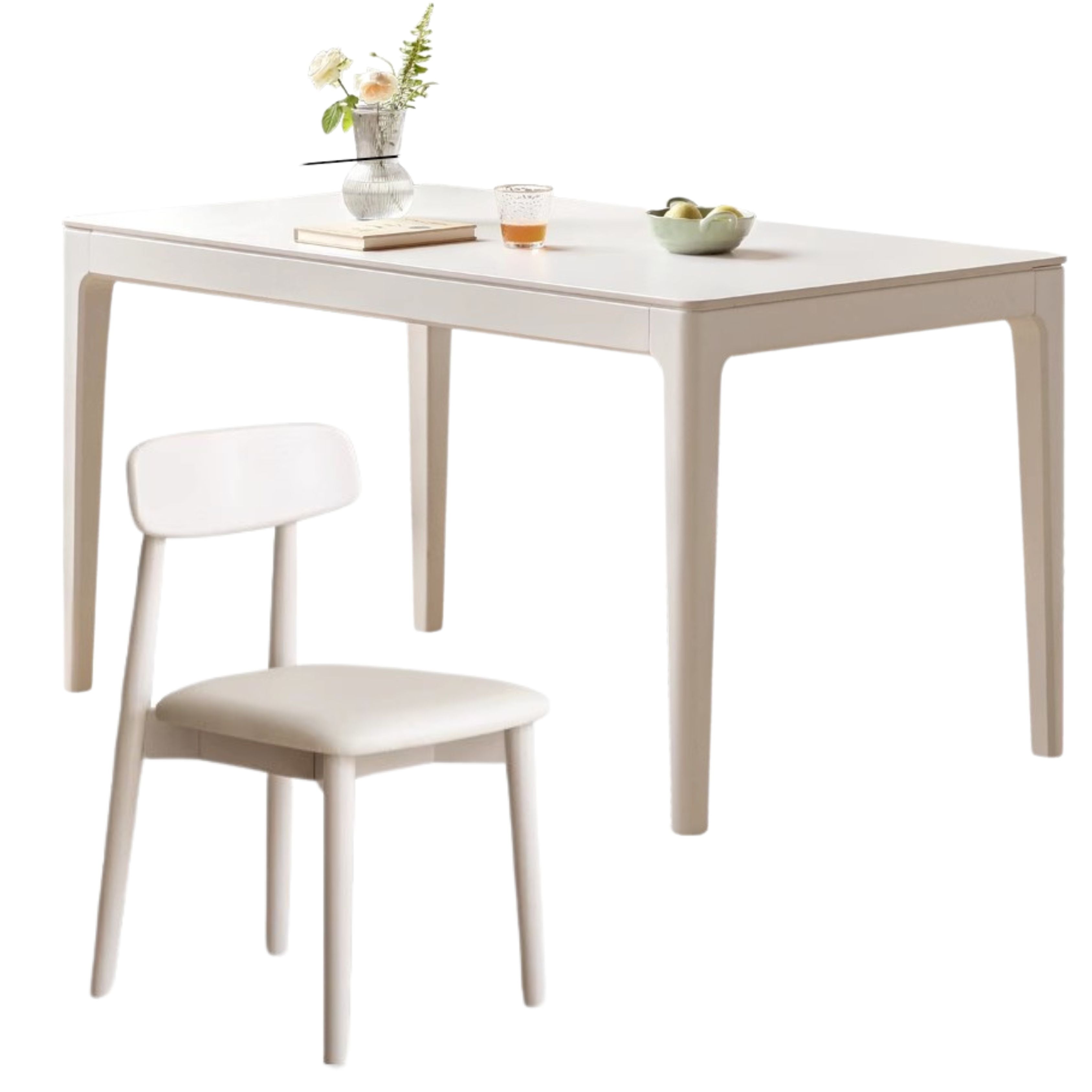 Birch Solid Wood Rock Plate Dining Table White Cream