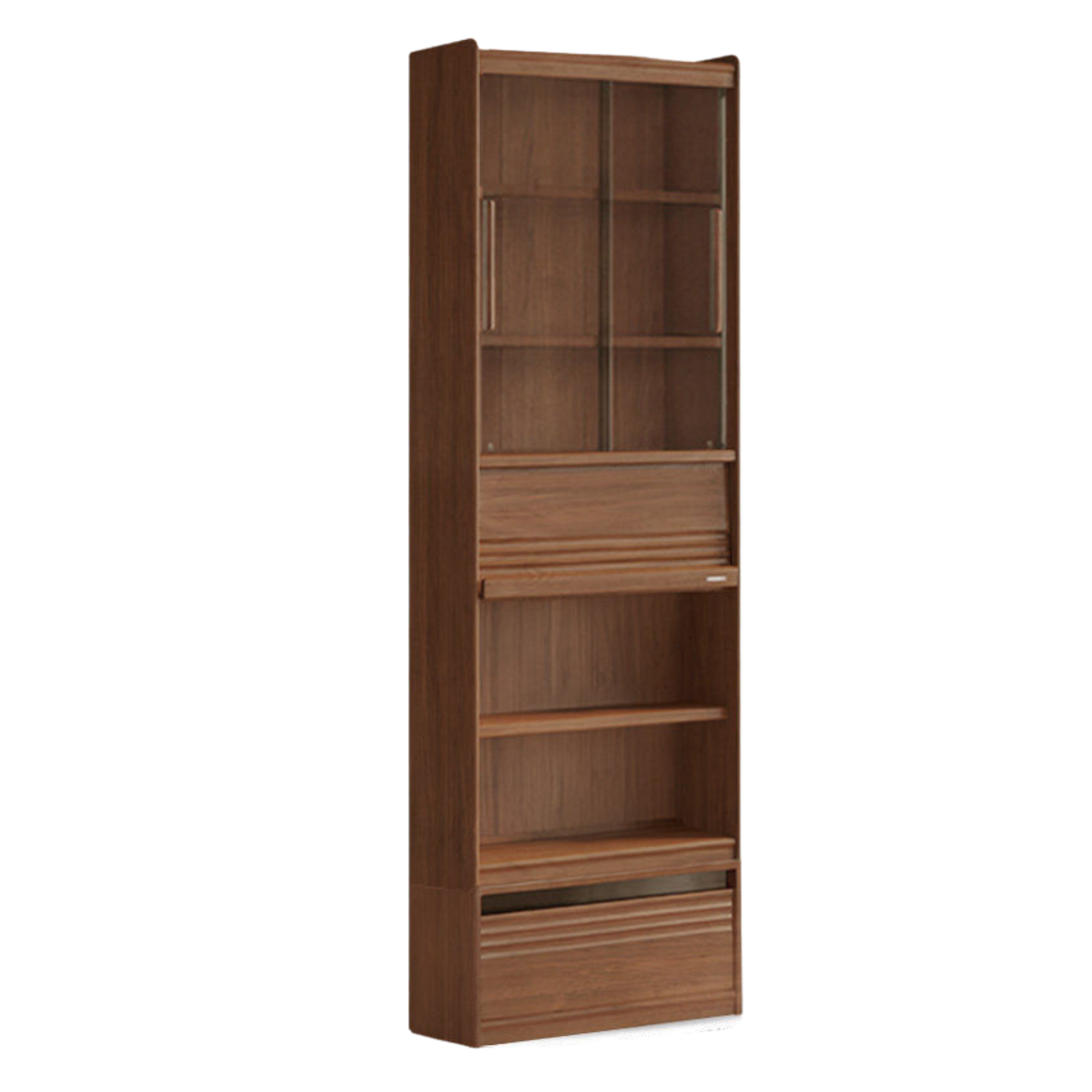 Black Walnut Solid Wood Integrated Wall Bookcase with Floor Display