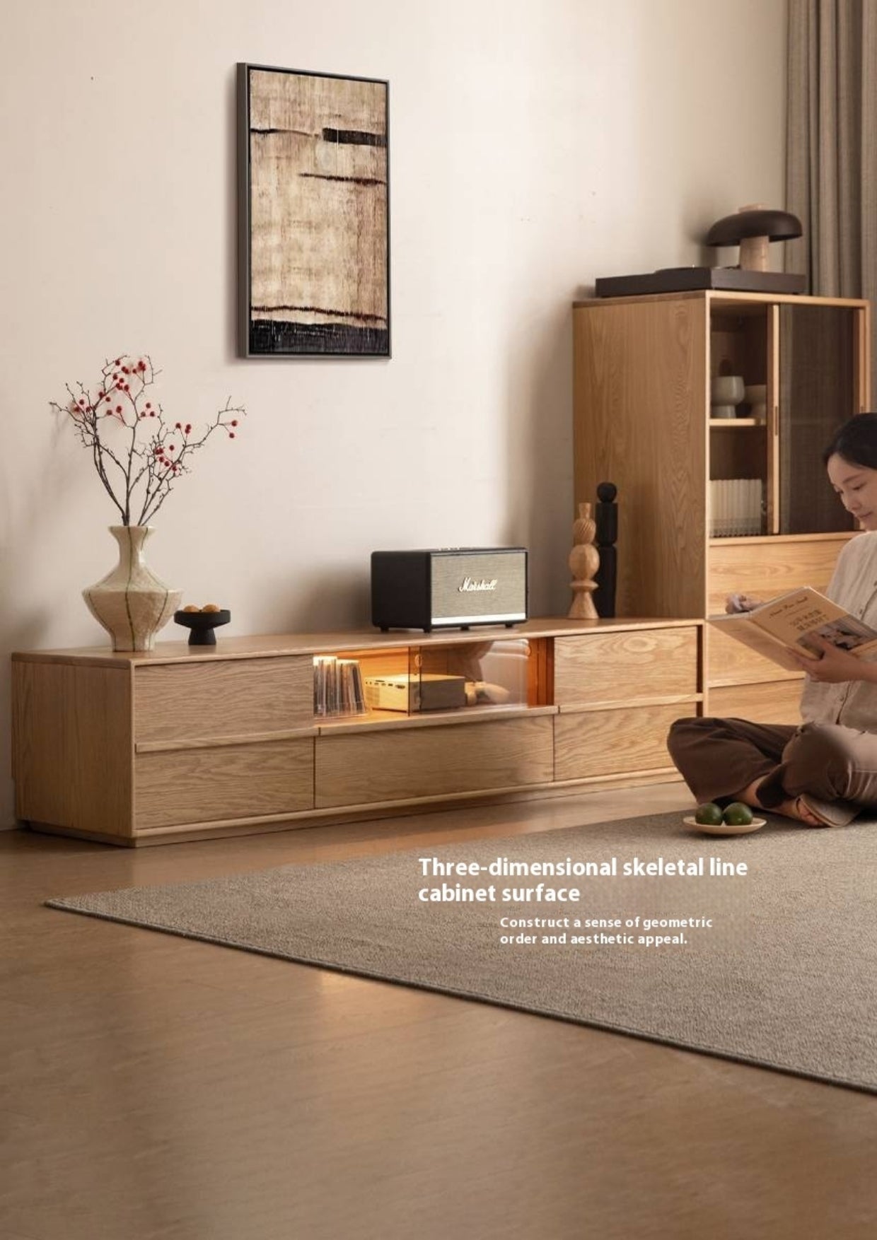 Oak, Ash Solid Wood Wabi-sabi Style TV Cabinet