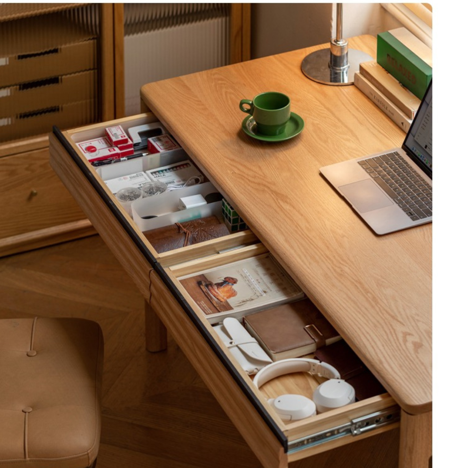 Oak Solid Wood Computer Desk With Drawer