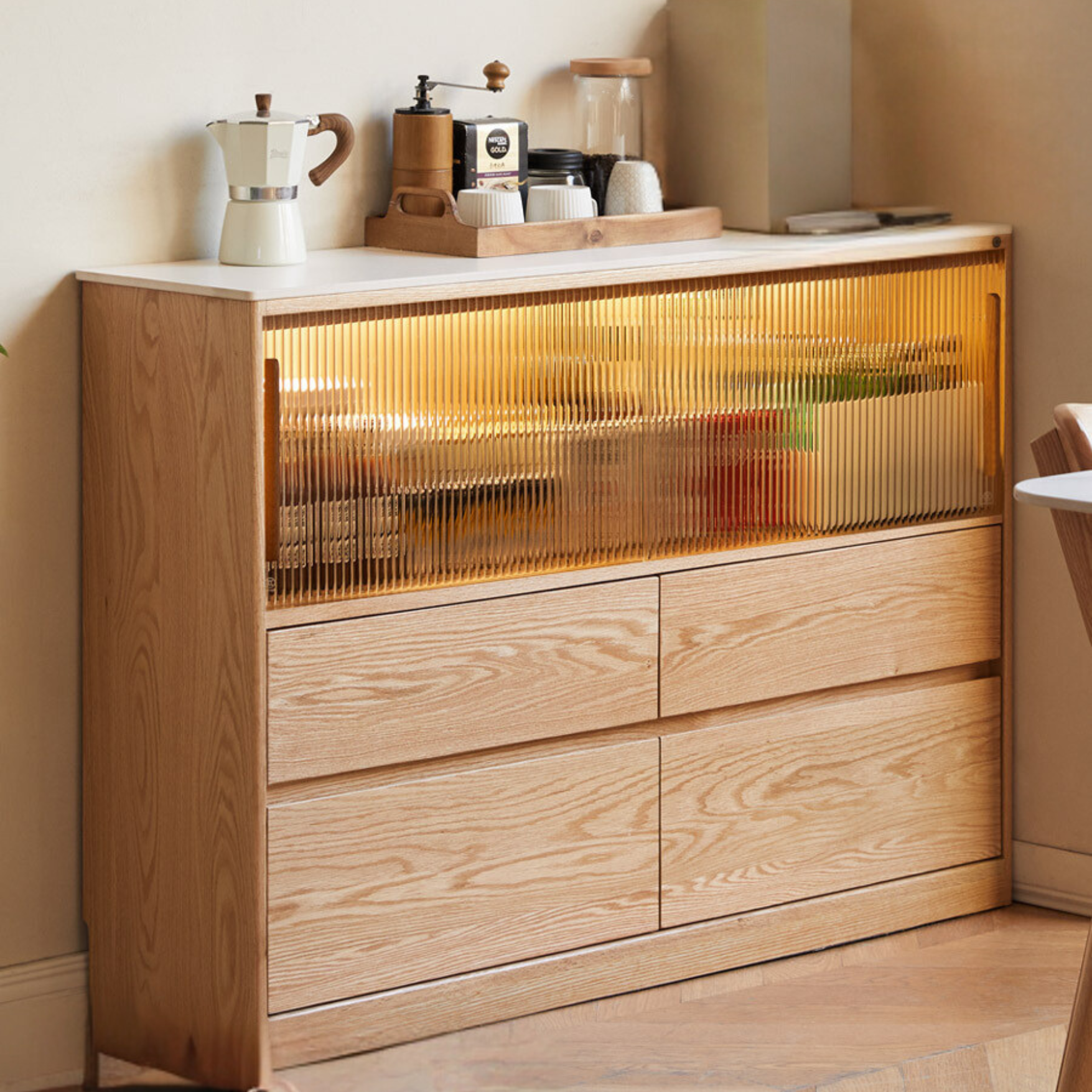 Oak solid wood slate ultra-narrow sideboard :