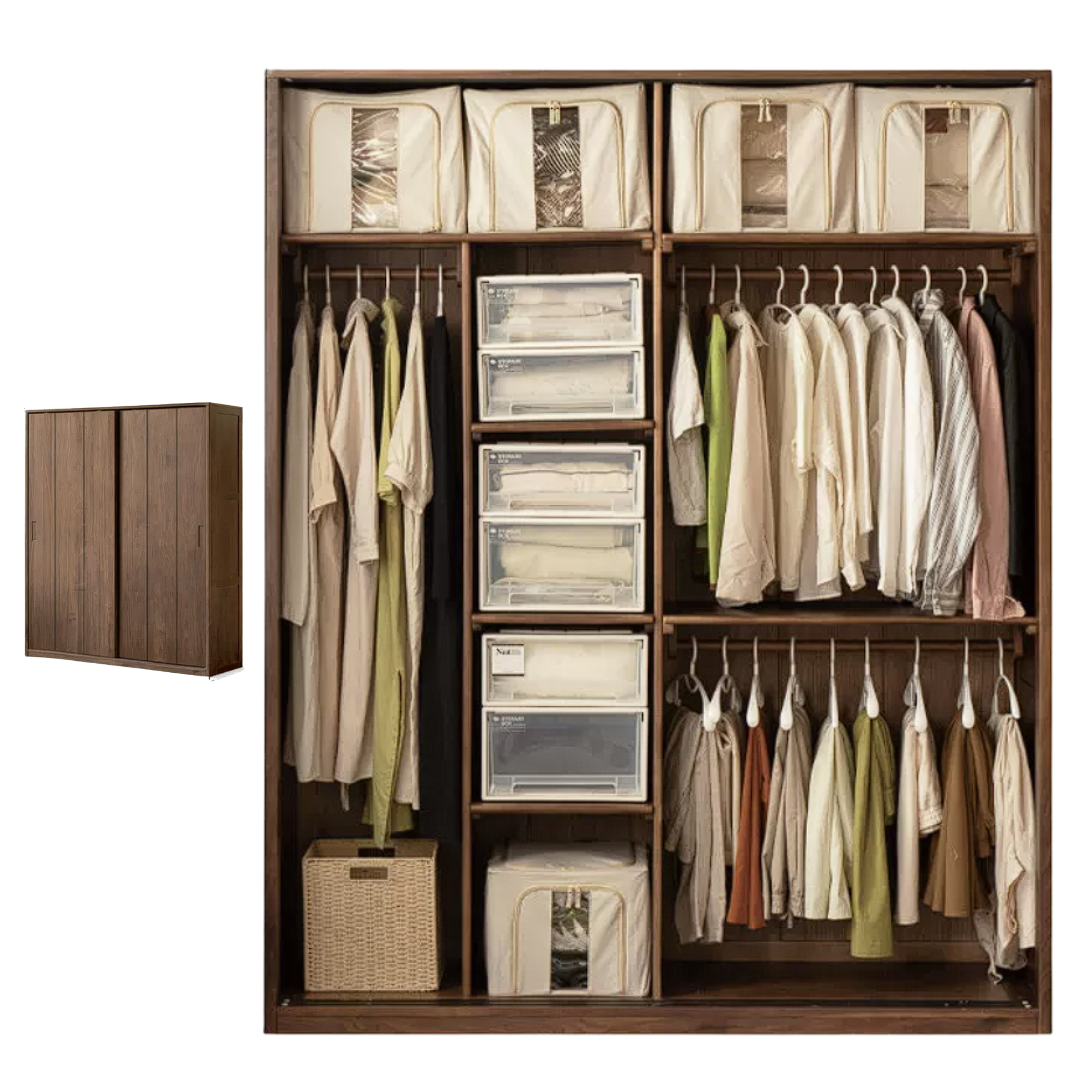 Black Walnut Solid Wood Sliding Door Wardrobe