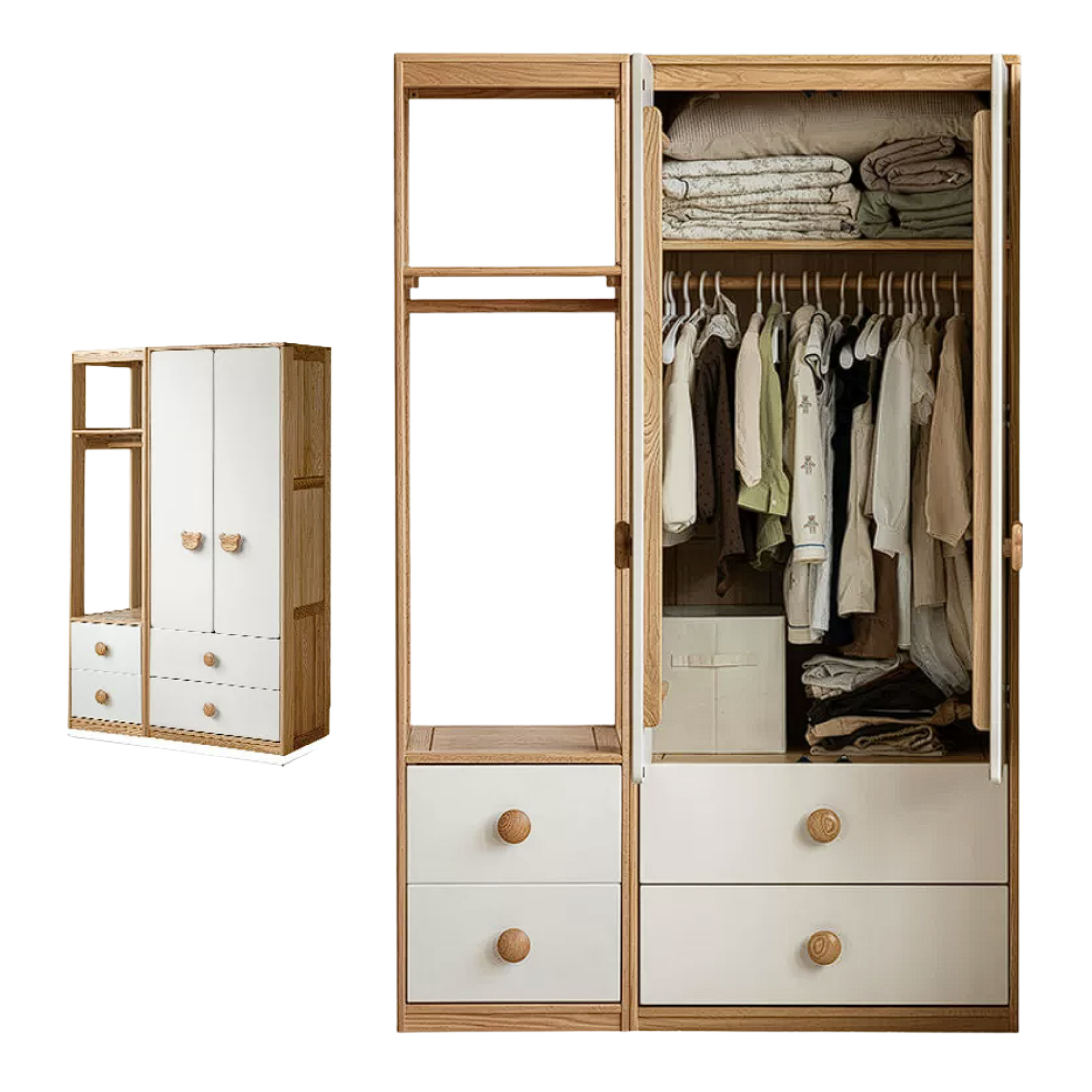 Oak Solid Wood Kids Wardrobe Combination