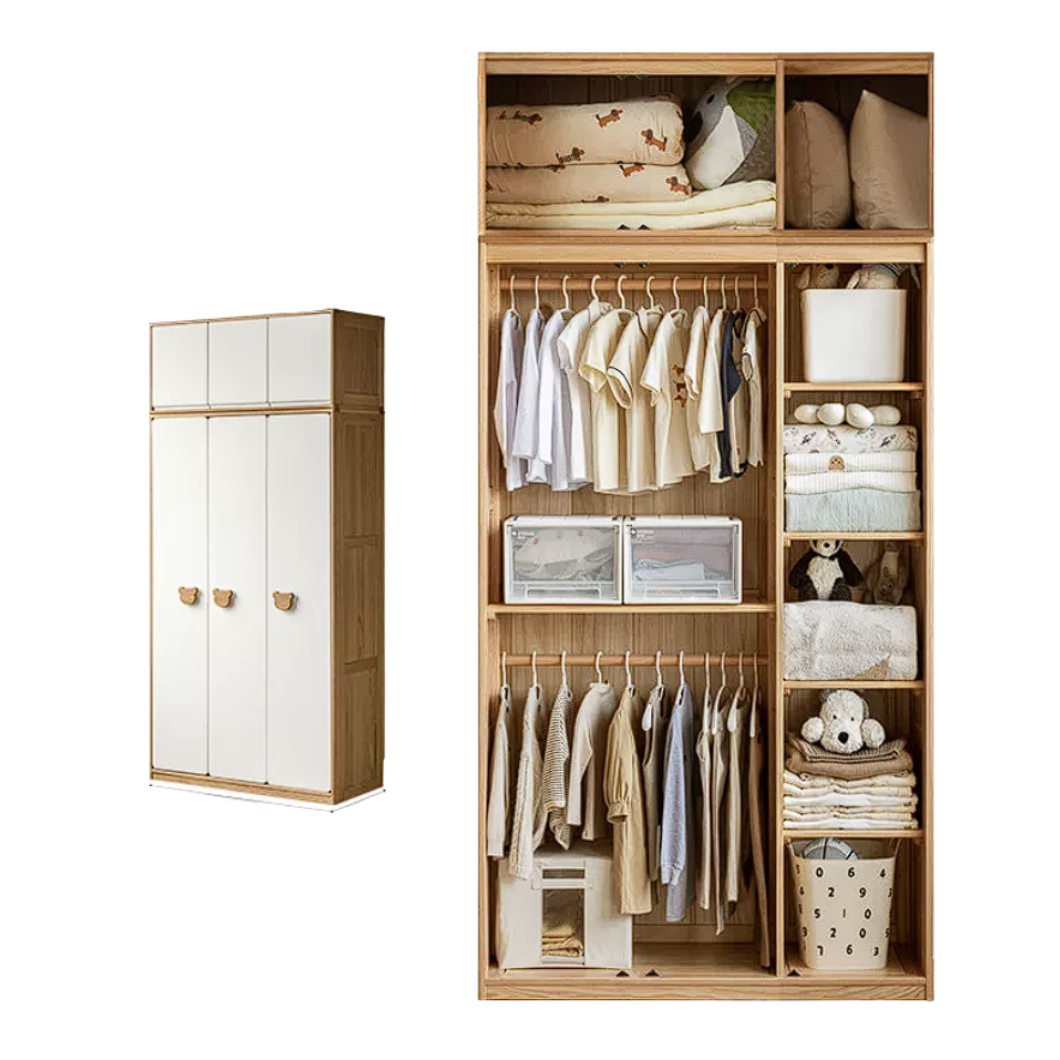 Oak Solid Wood Kids Wardrobe Combination