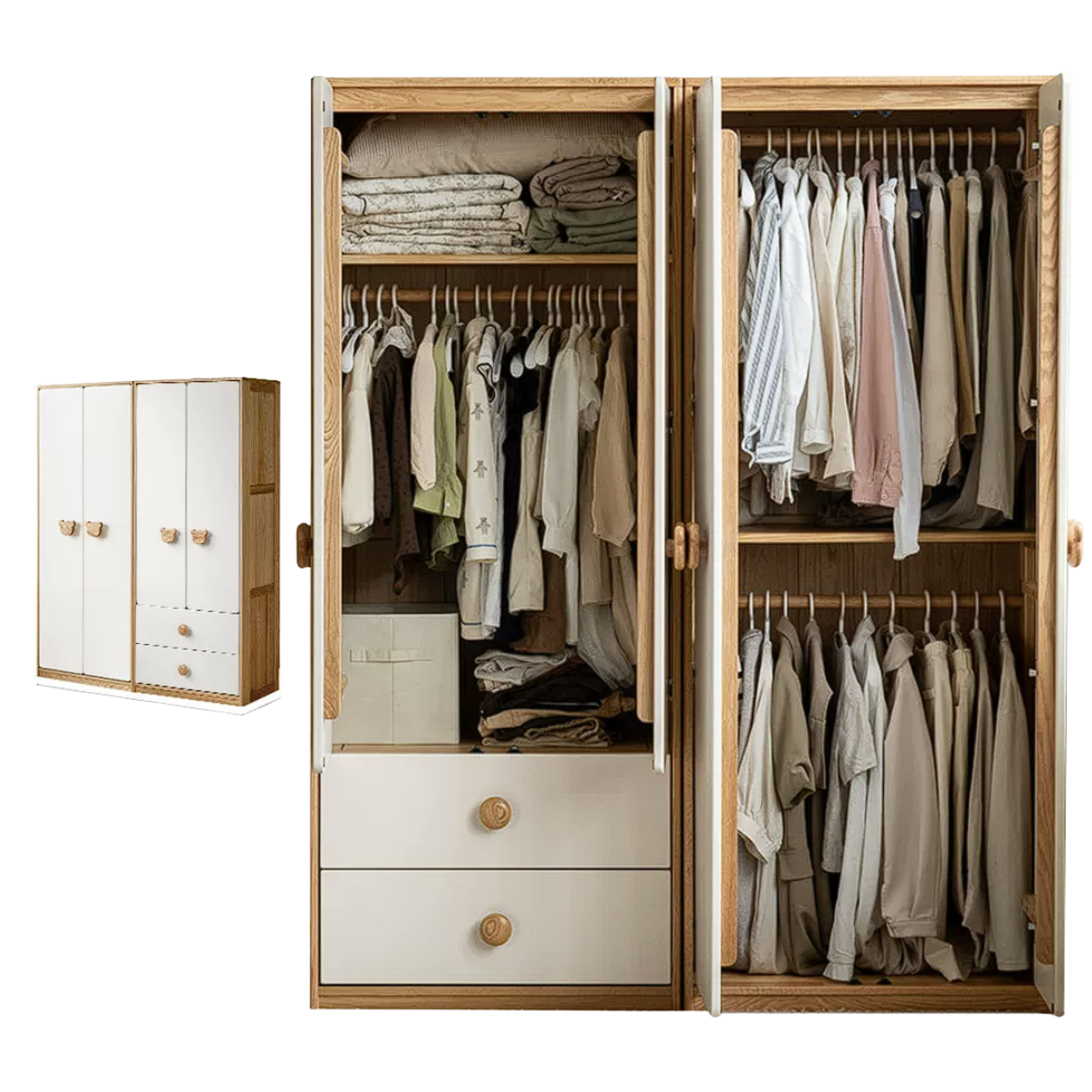 Oak Solid Wood Kids Wardrobe Combination