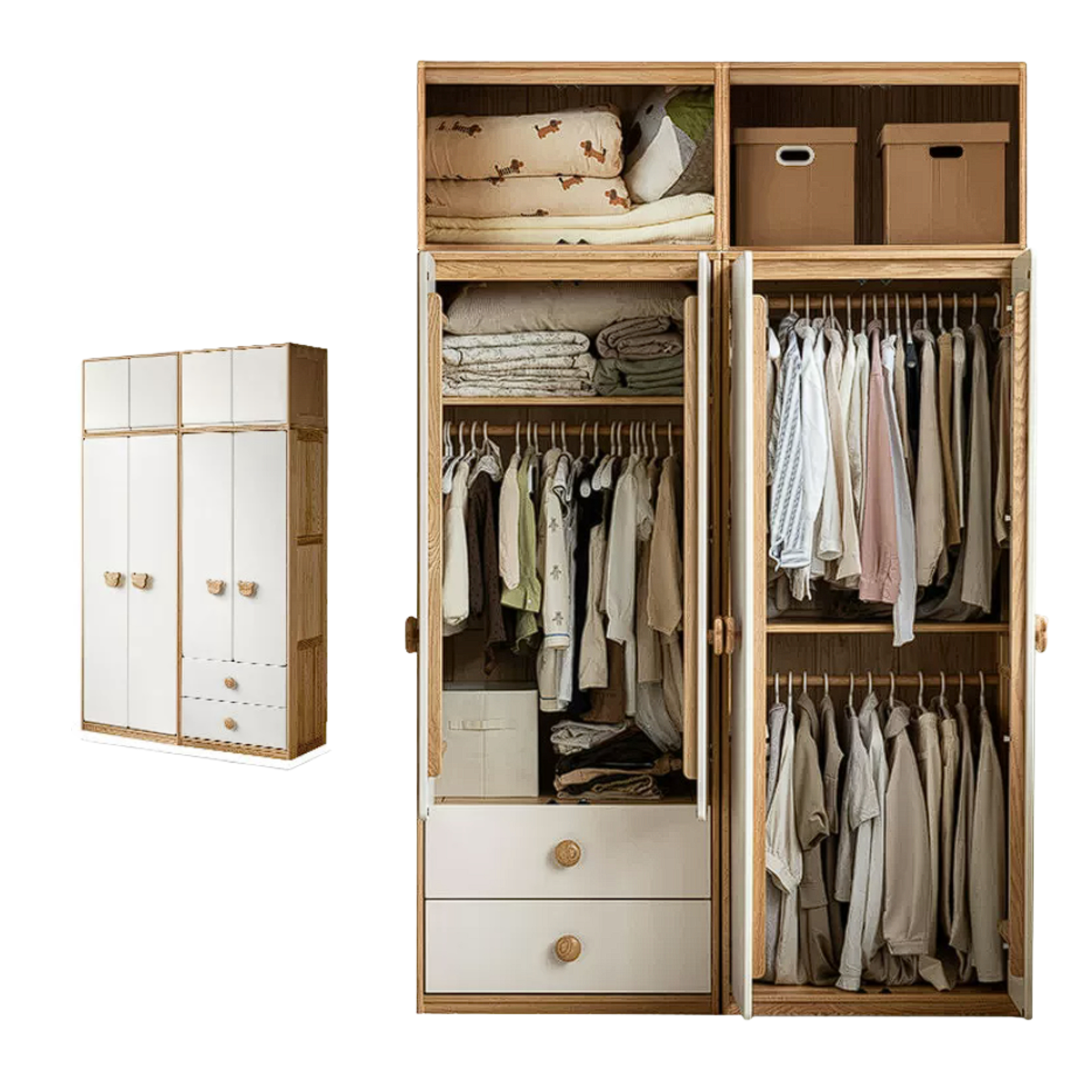 Oak Solid Wood Kids Wardrobe Combination