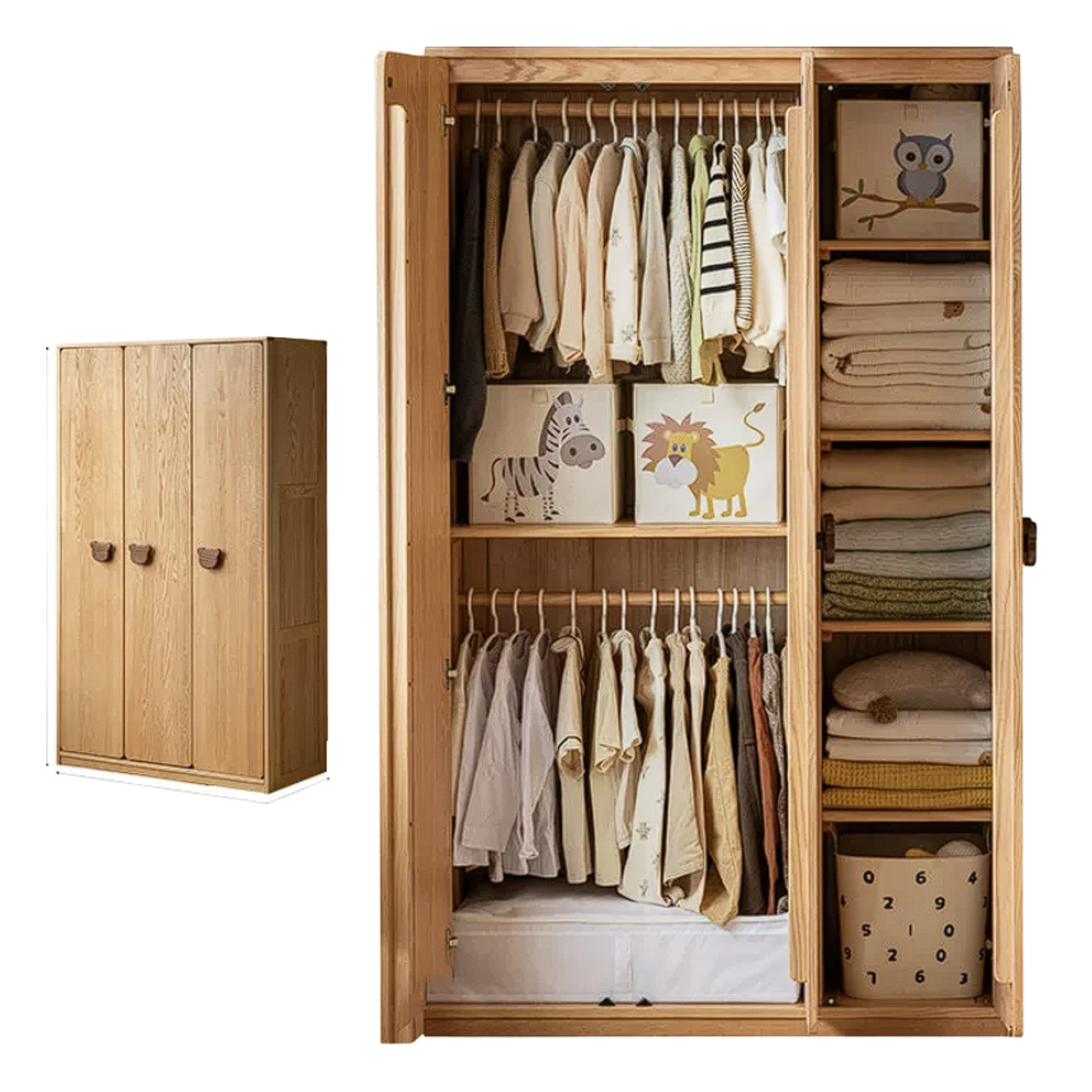 Oak Solid Wood Kids Wardrobe Combination