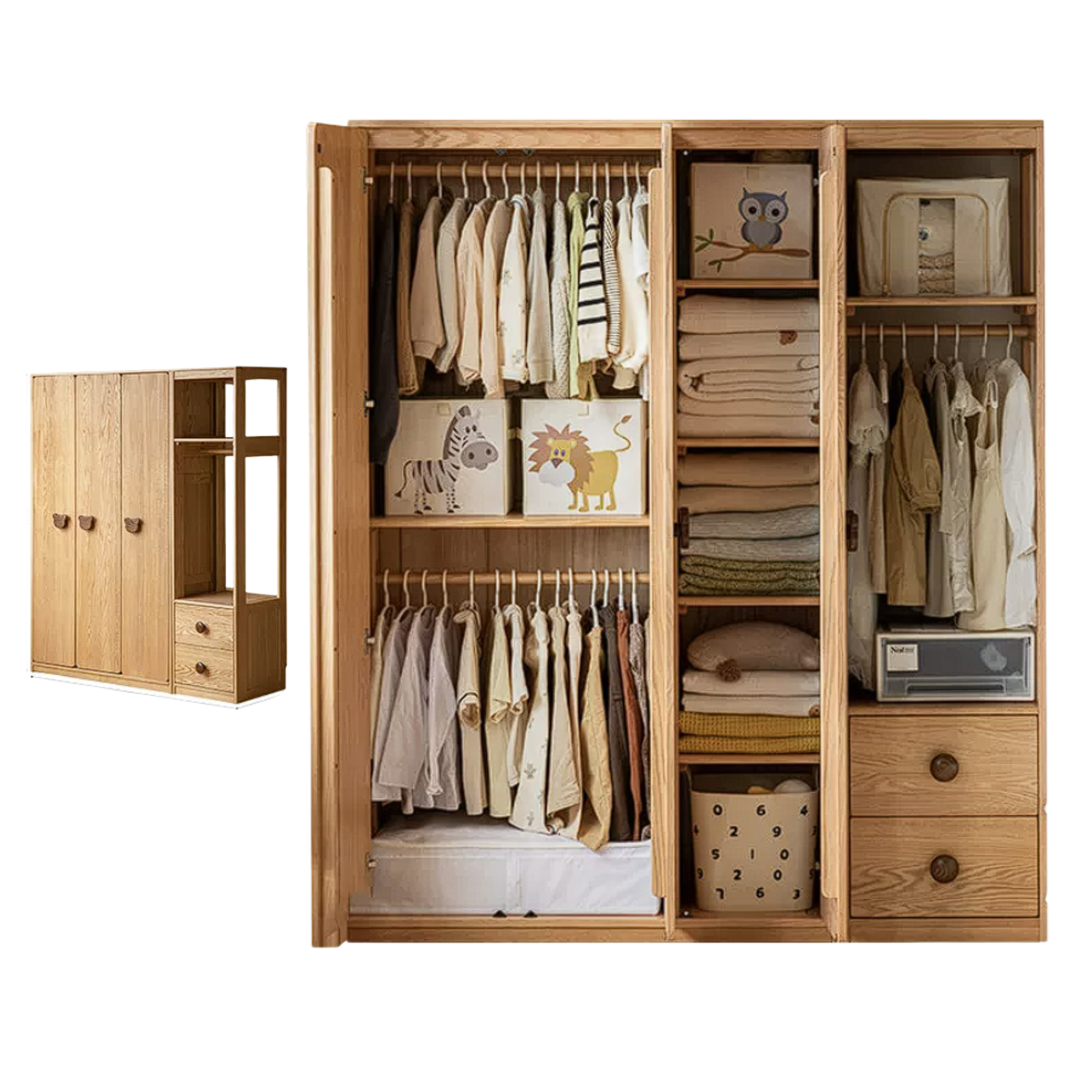 Oak Solid Wood Kids Wardrobe Combination