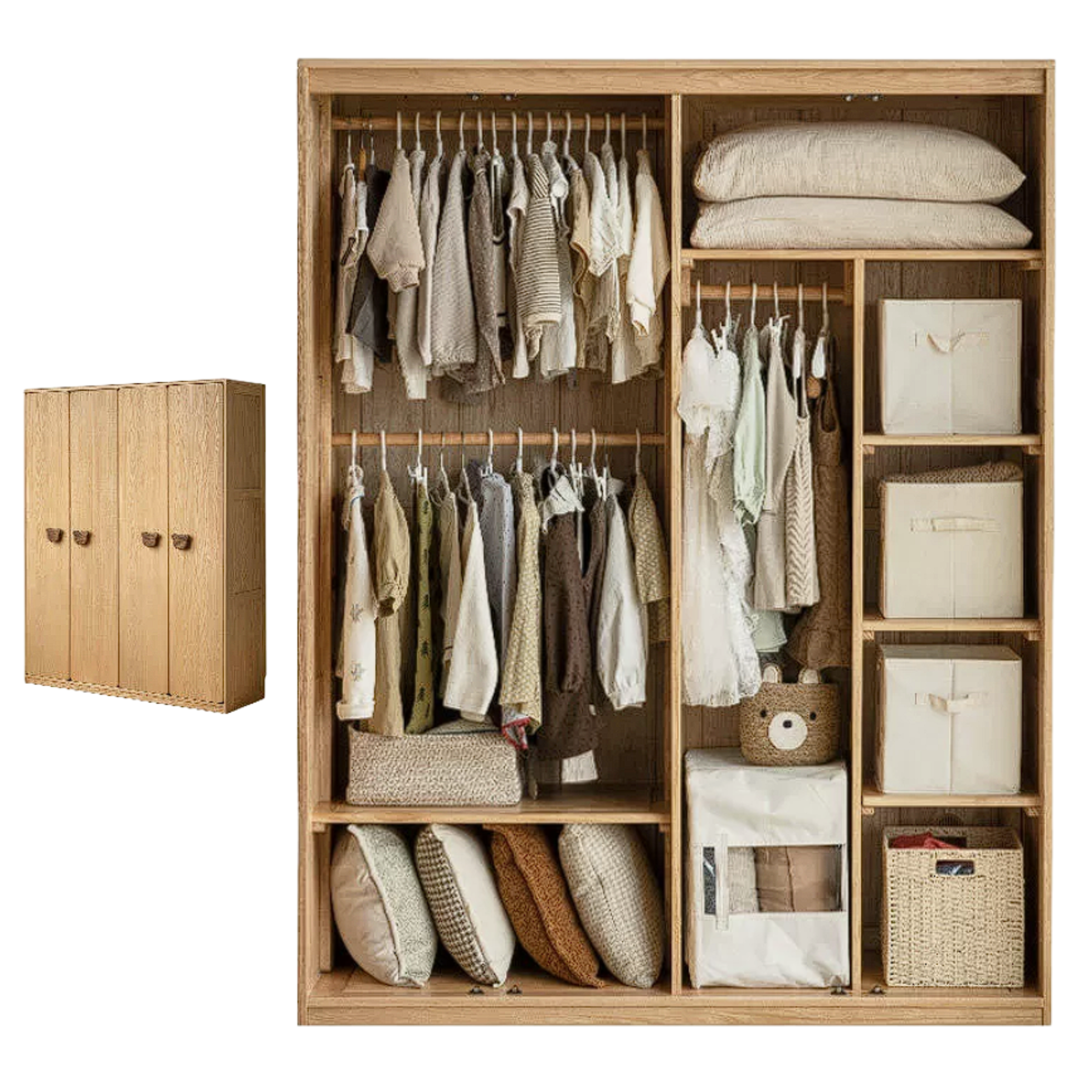 Oak Solid Wood Kids Wardrobe Combination