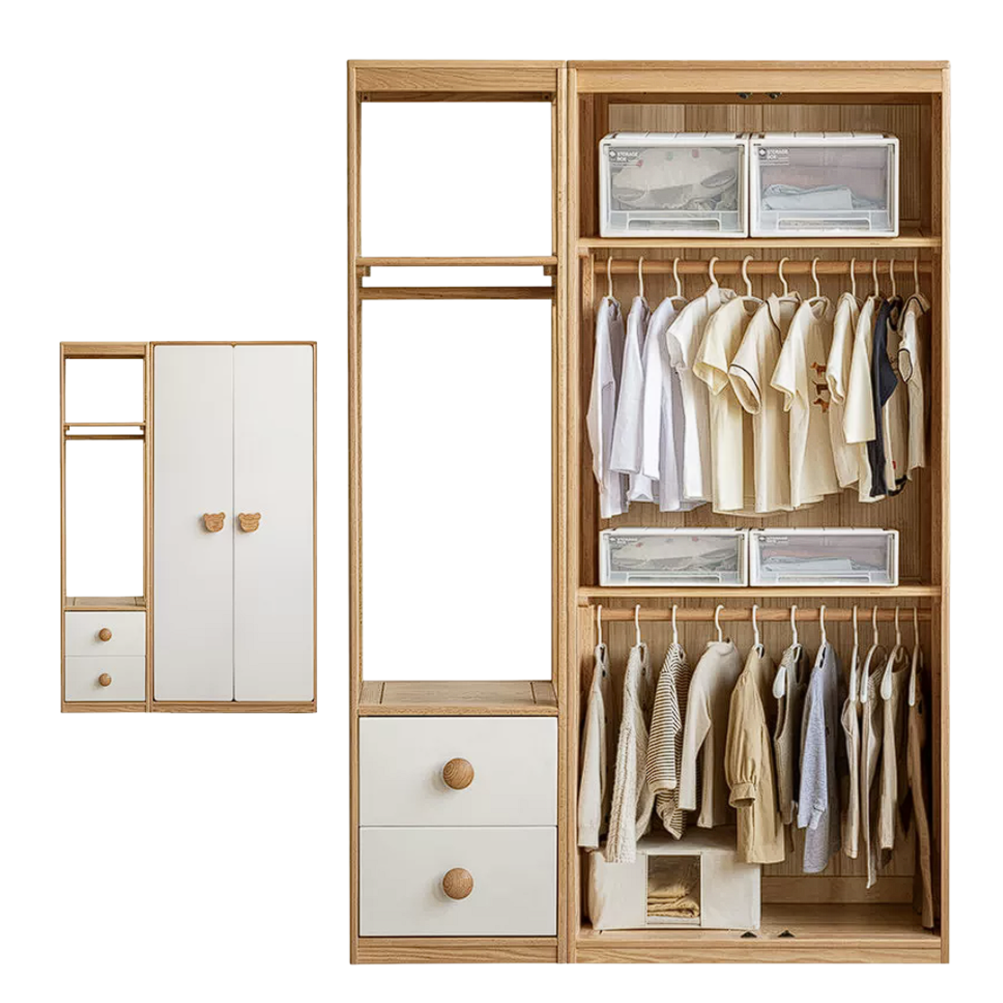 Oak Solid Wood Kids Wardrobe Combination