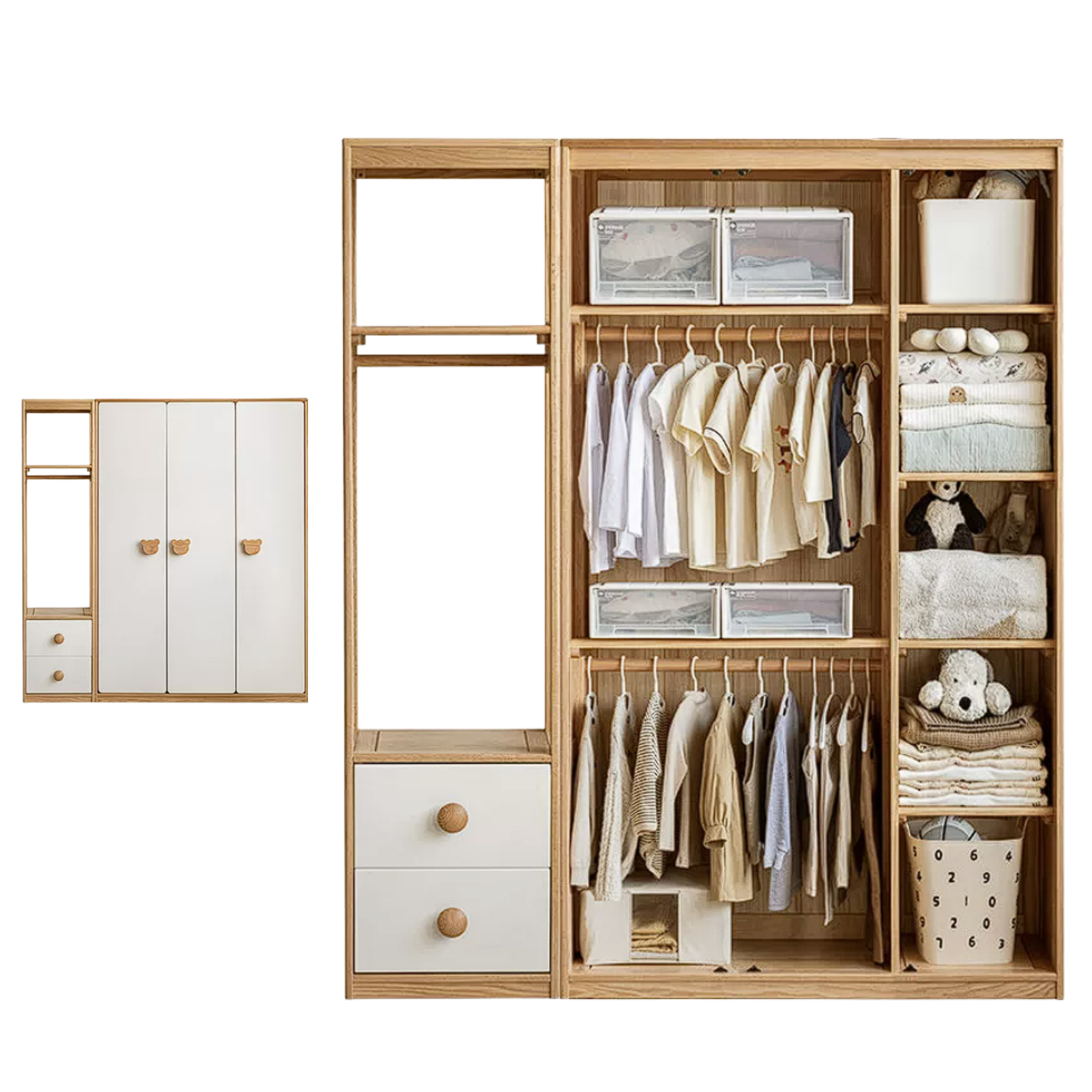 Oak Solid Wood Kids Wardrobe Combination