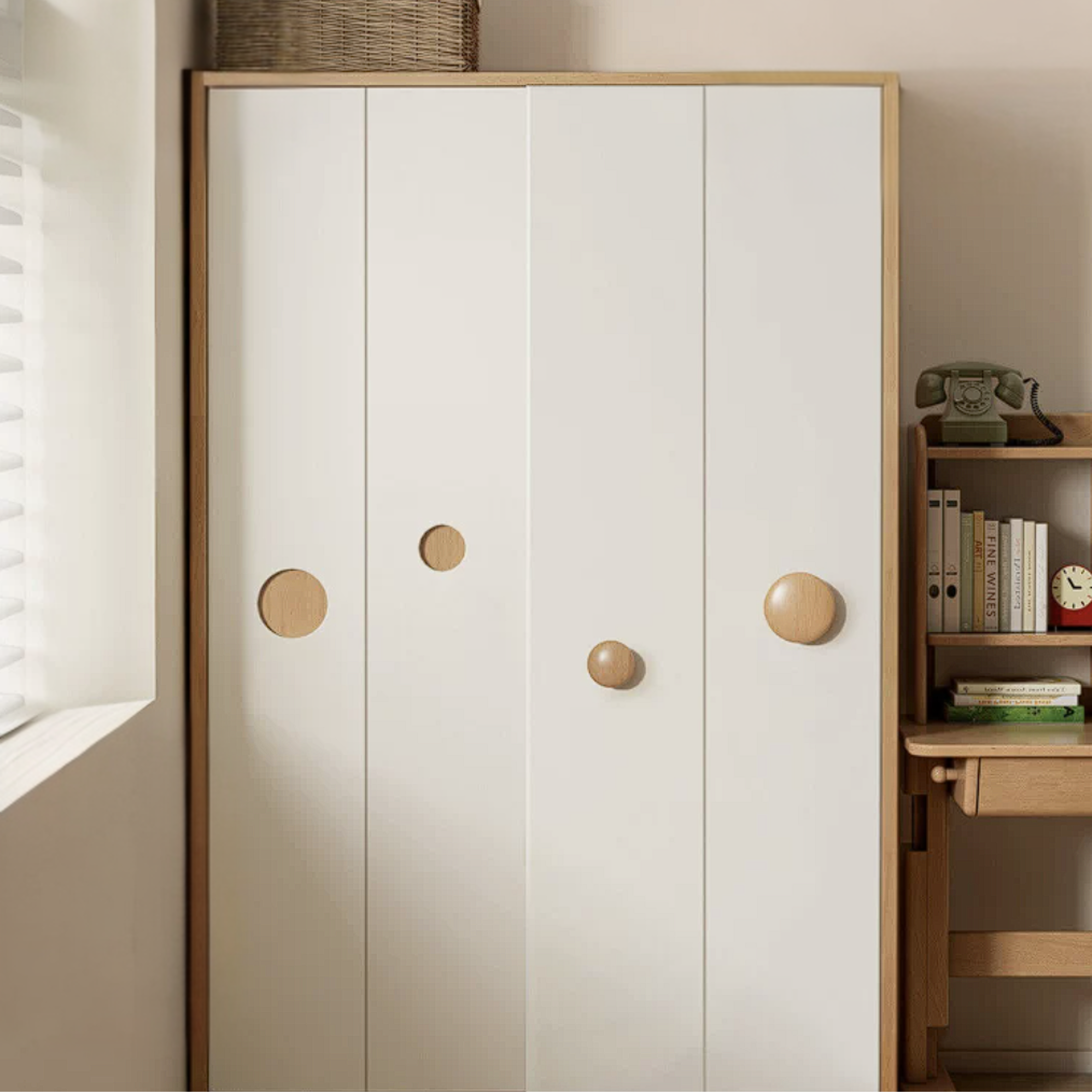 Oak, Solid Rubberwood Kids Sliding Door Wardrobe