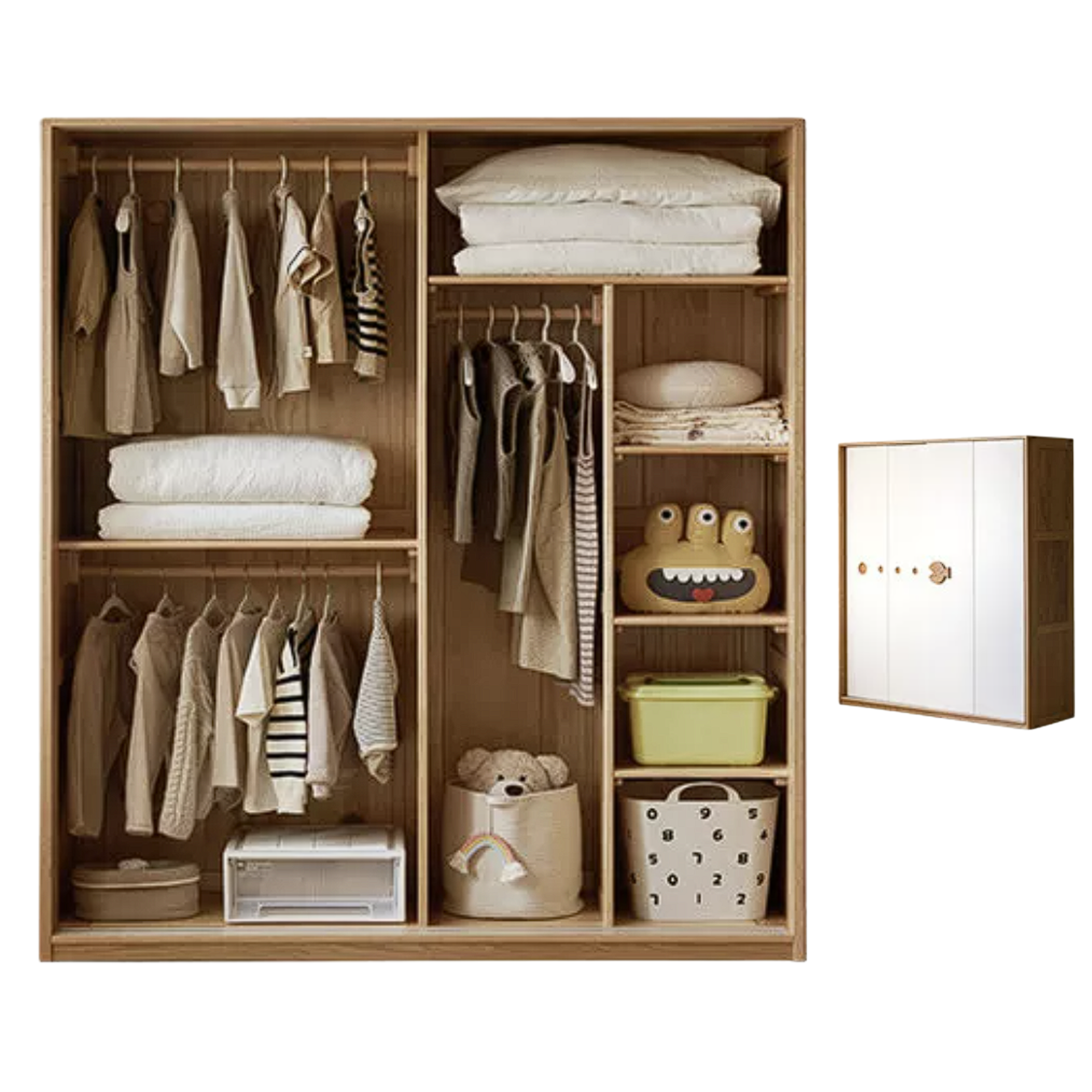 Oak Solid Wood Kids Sliding Door Wardrobe